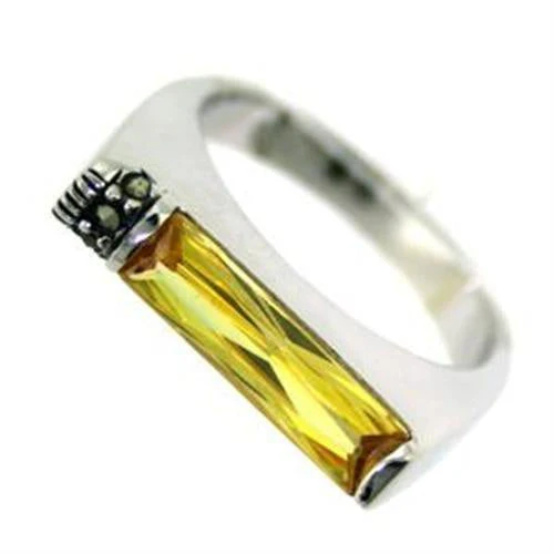 LOAS724 - Rhodium 925 Sterling Silver Ring with AAA Grade CZ in Citrine - Image 2