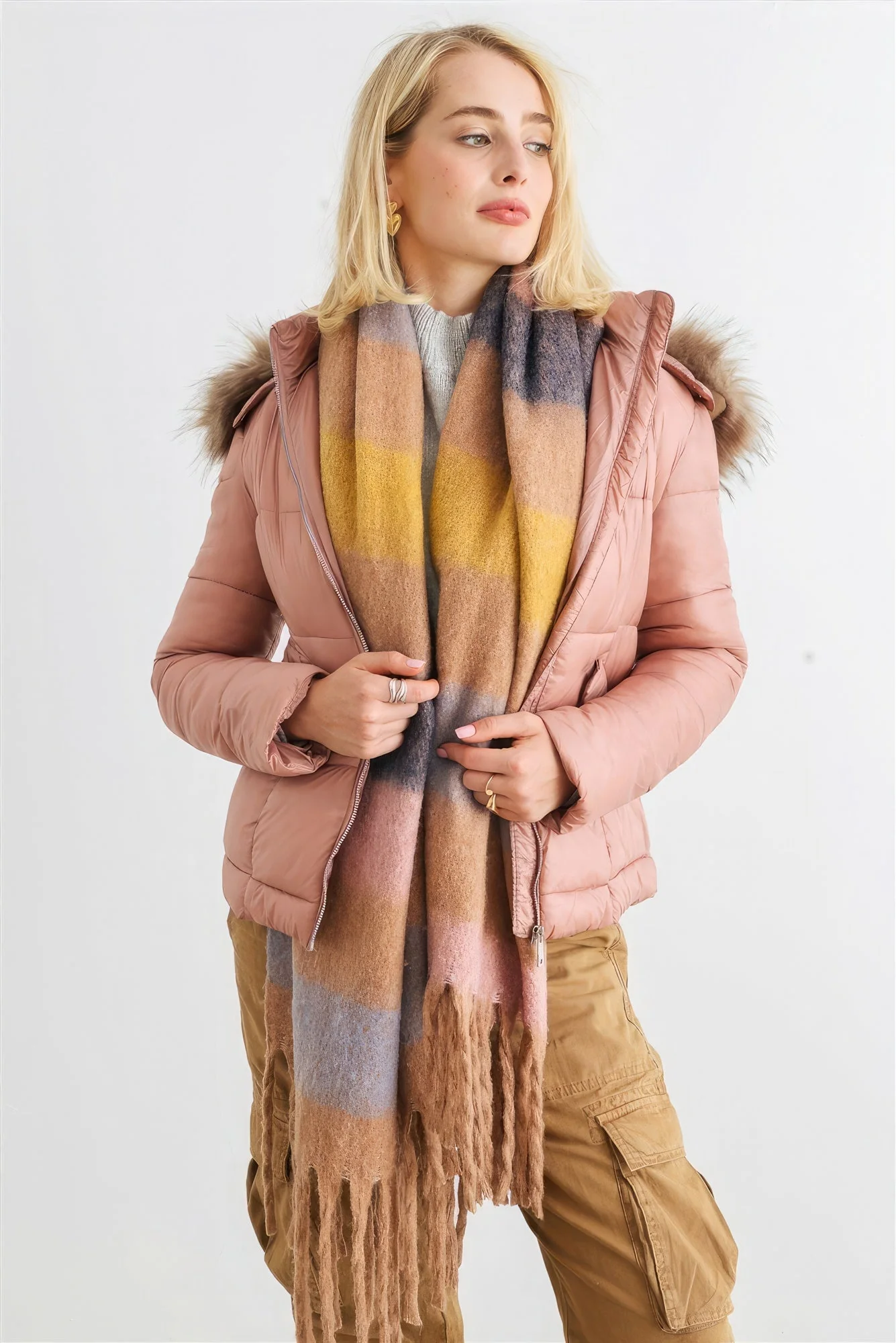 Long Sleeve Faux Fur Hood Padded Water Resistant Finish Jacket - Image 5