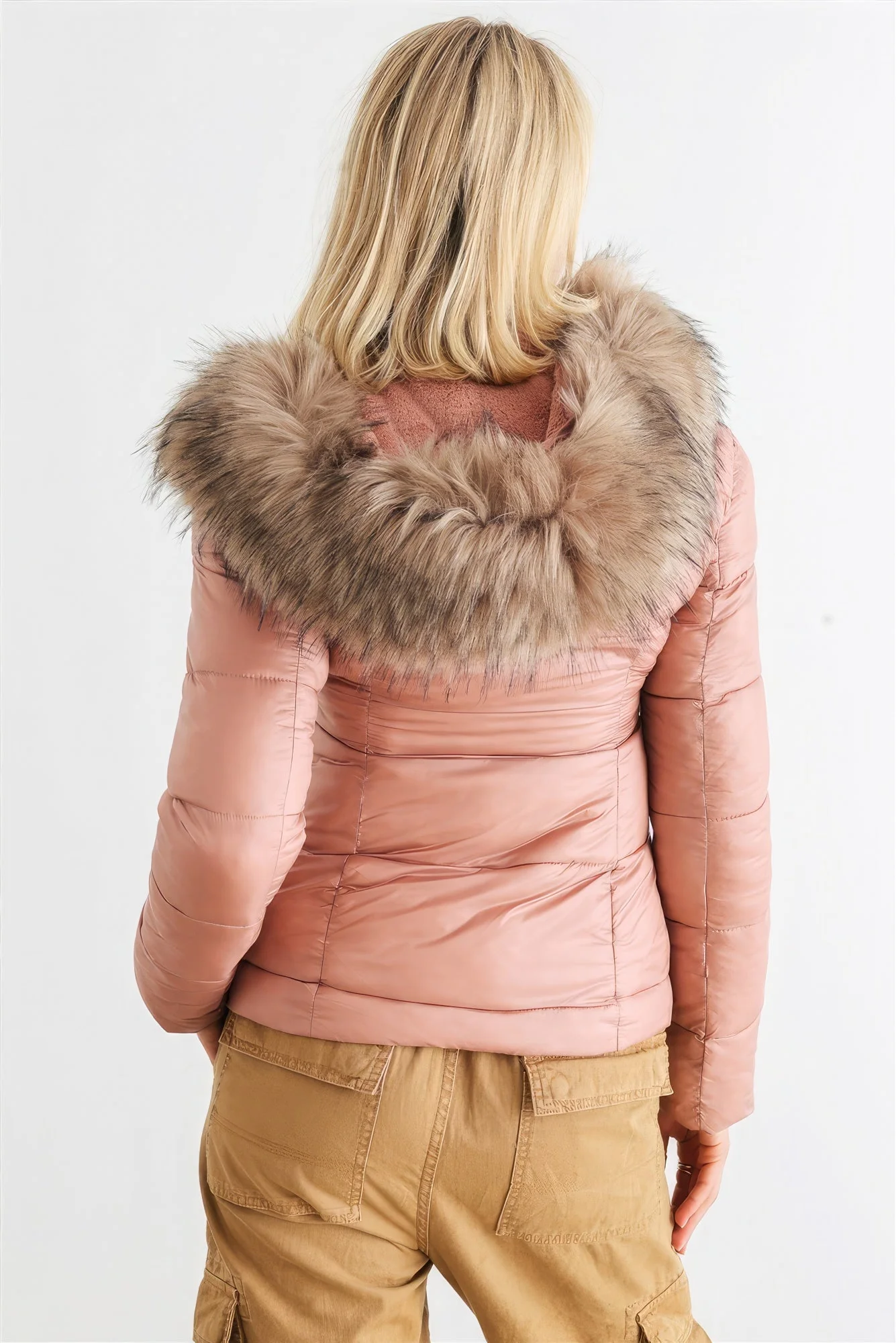 Long Sleeve Faux Fur Hood Padded Water Resistant Finish Jacket - Image 7