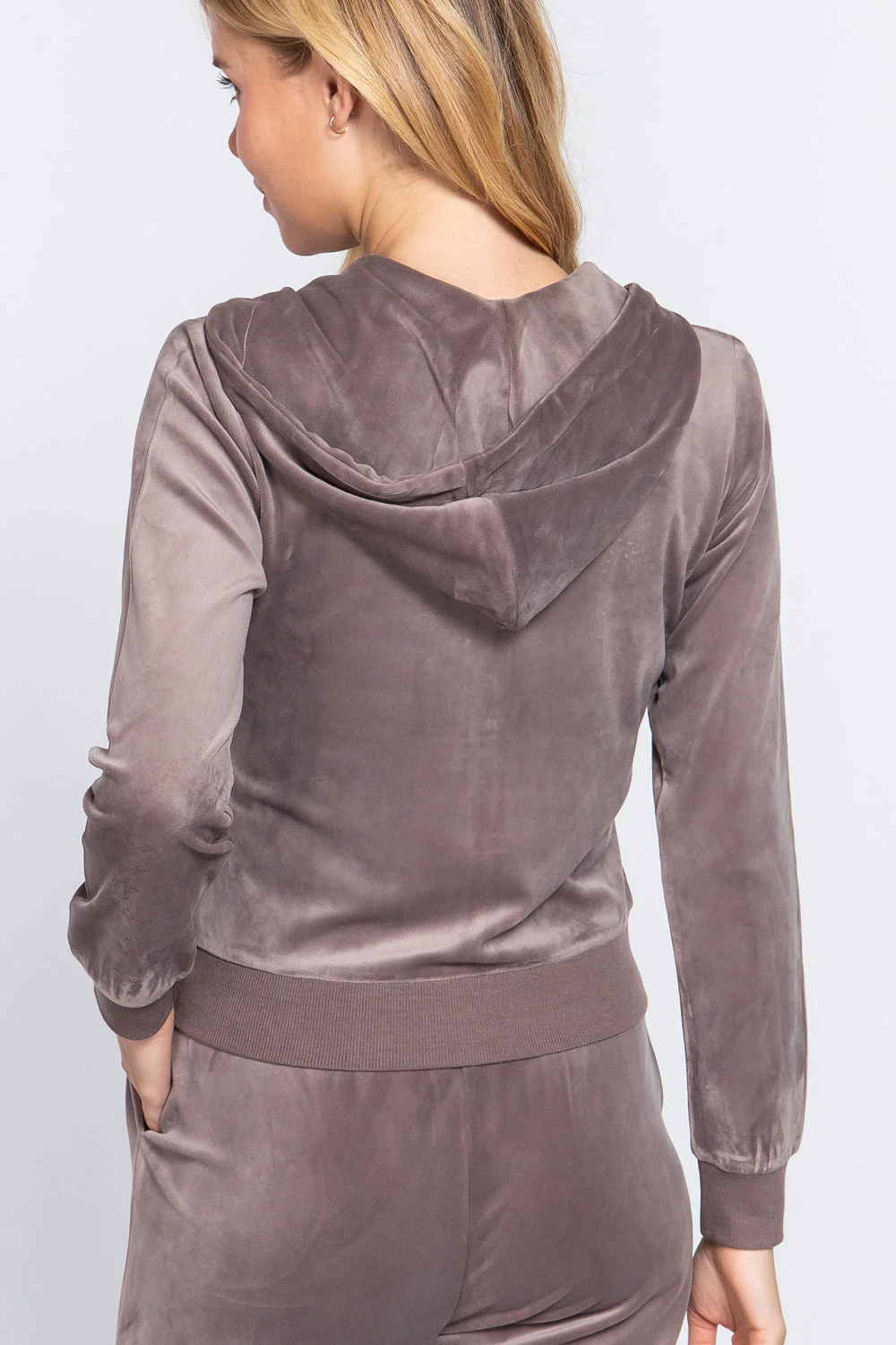 Long Sleeve Velour Hoodie Zip Up Jacket - Image 4