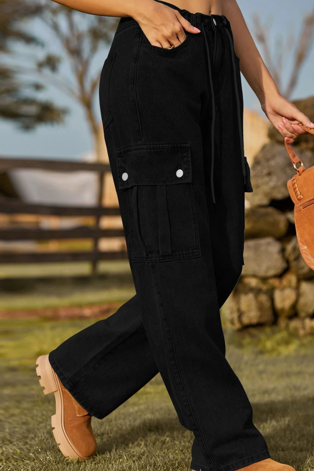 Loose Fit Drawstring Jeans with Pocket - Image 10