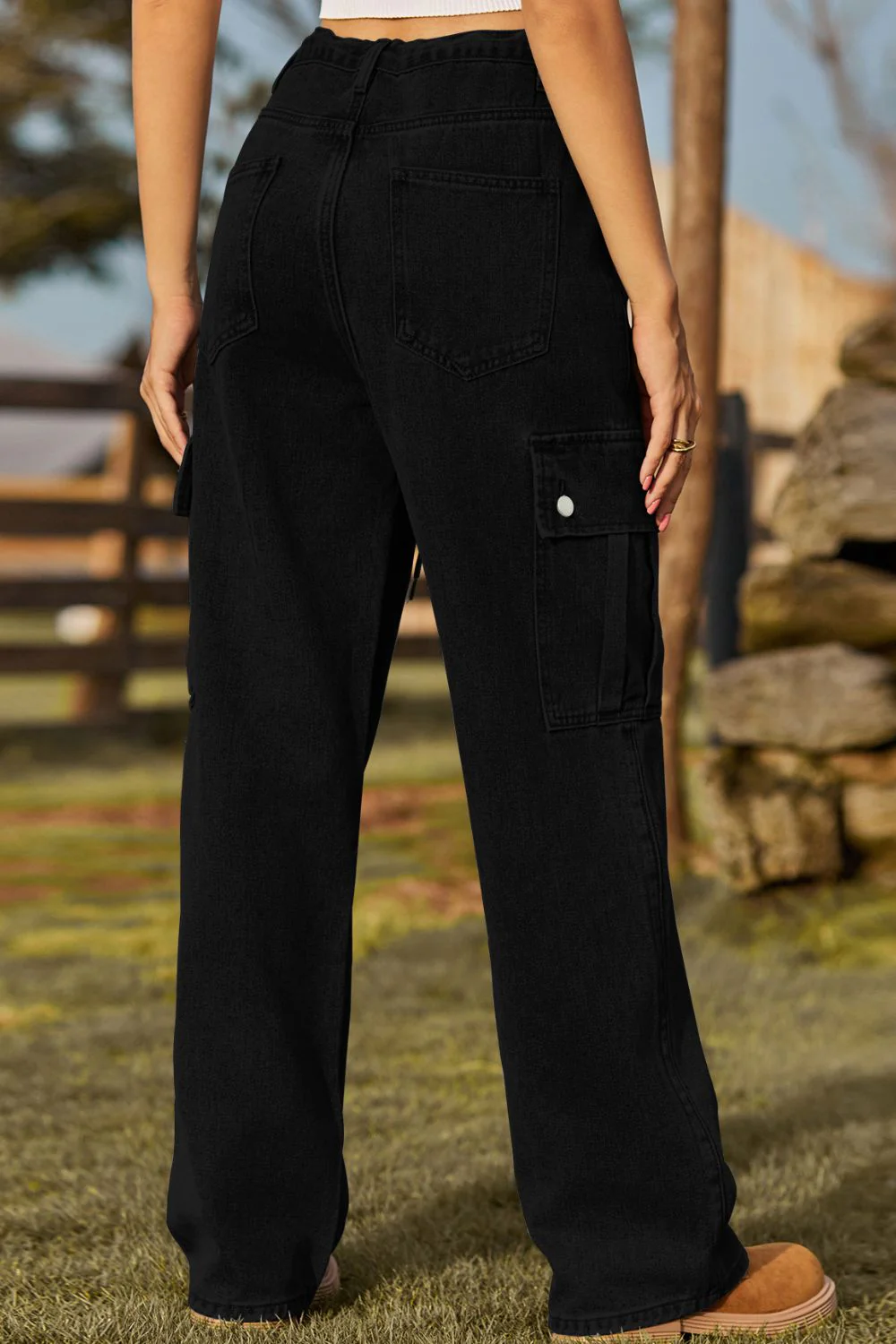 Loose Fit Drawstring Jeans with Pocket - Image 11