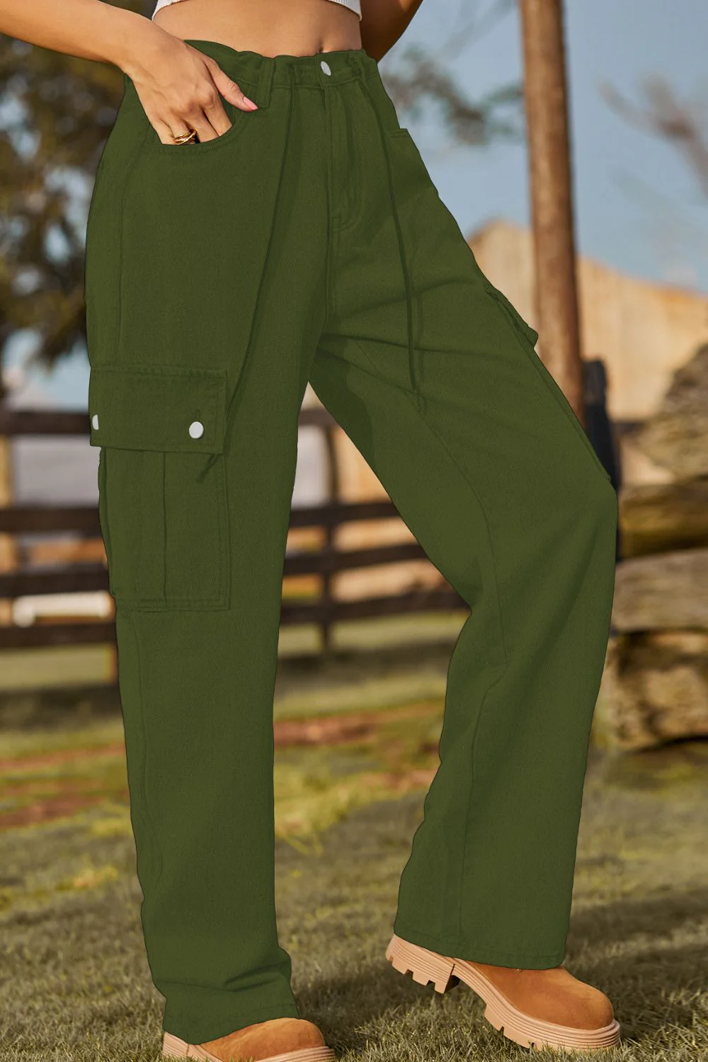 Loose Fit Drawstring Jeans with Pocket - Image 18