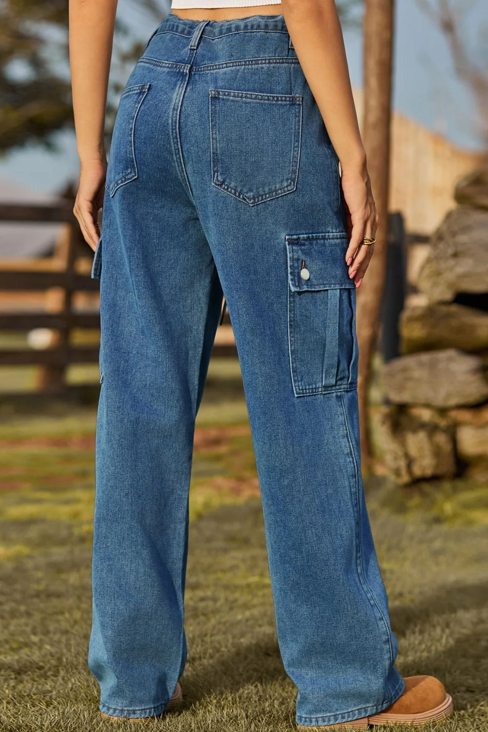 Loose Fit Drawstring Jeans with Pocket - Image 2