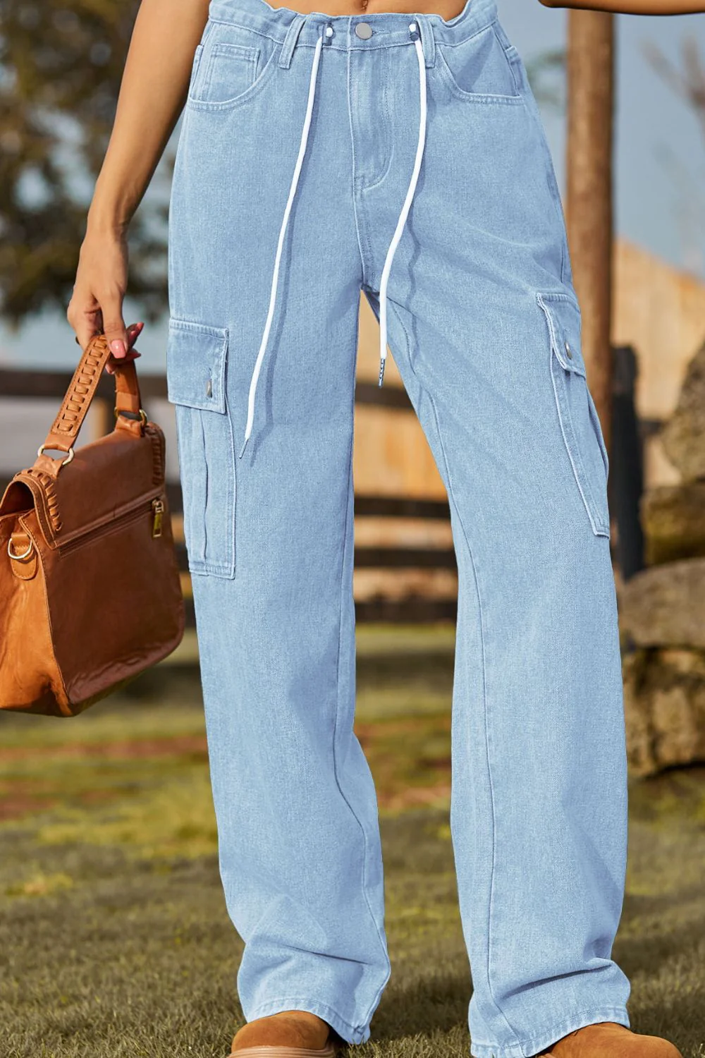 Loose Fit Drawstring Jeans with Pocket - Image 5