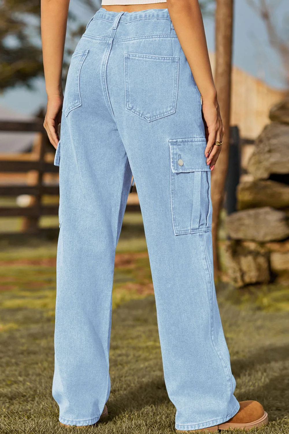 Loose Fit Drawstring Jeans with Pocket - Image 7