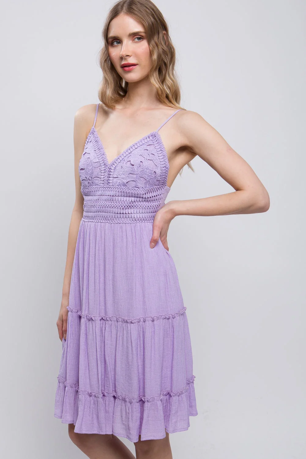 Love Tree Lace Detail Tied V-Neck Mini Cami Dress - Image 3