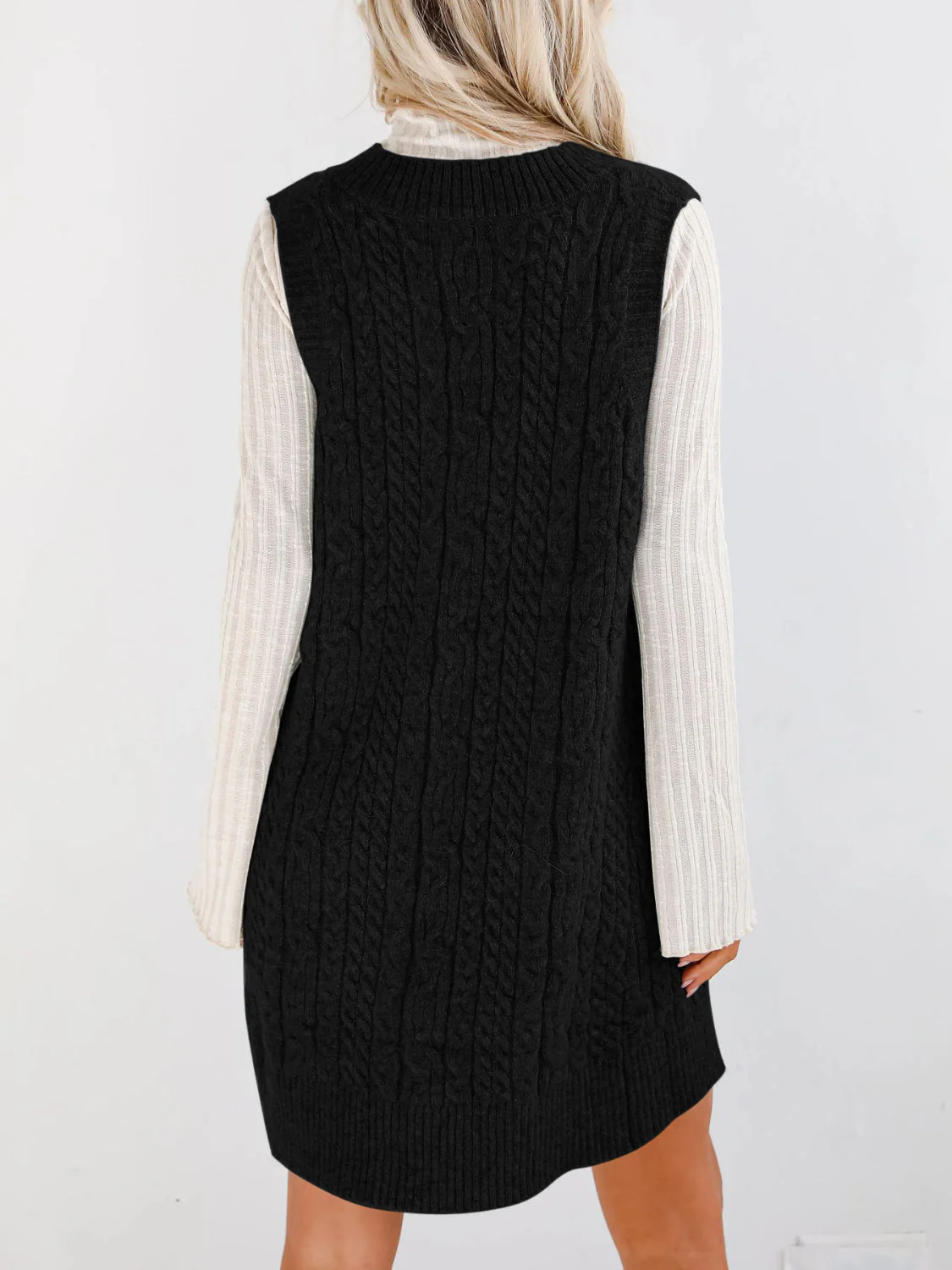 Lovelet Cable Knit V-Neck Mini Sweater Overall Dress - Image 12