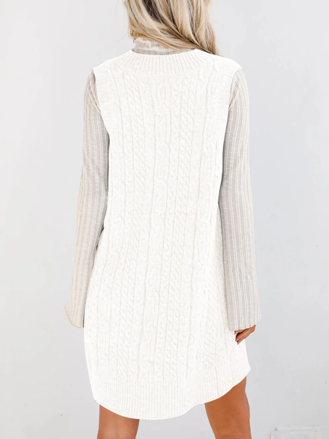 Lovelet Cable Knit V-Neck Mini Sweater Overall Dress - Image 24