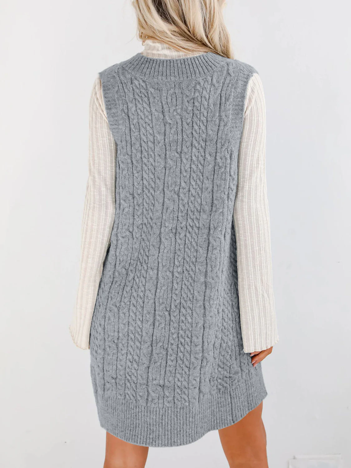 Lovelet Cable Knit V-Neck Mini Sweater Overall Dress - Image 5