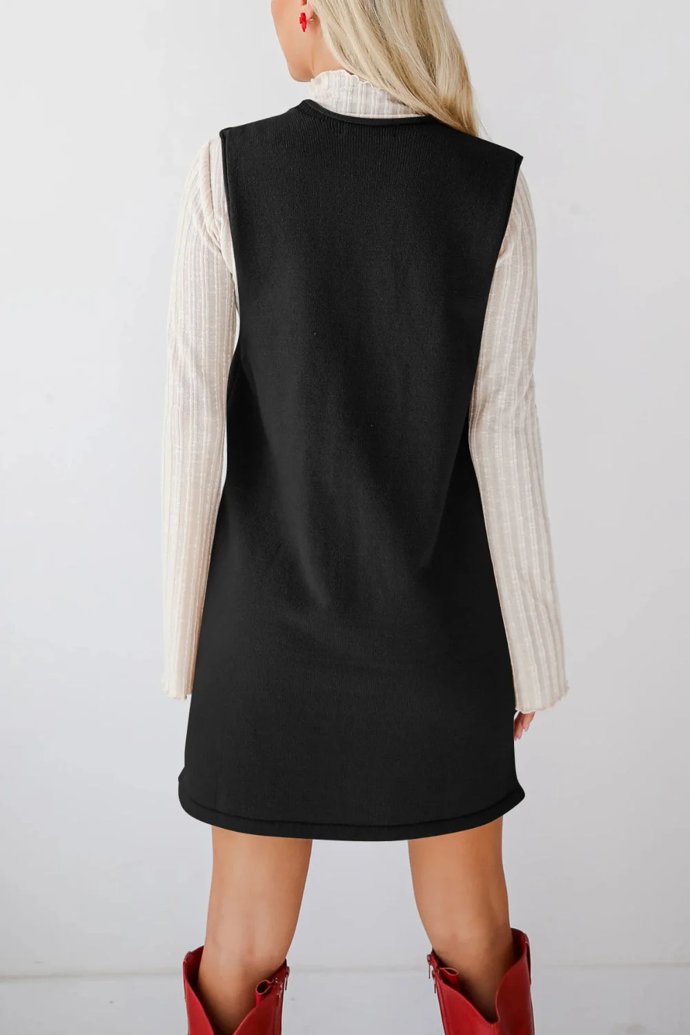 Lovelet Pocketed V-Neck Mini Sweater Overall Dress - Image 16