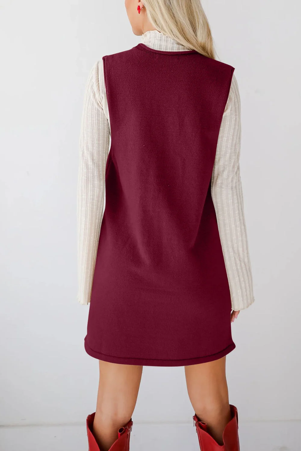Lovelet Pocketed V-Neck Mini Sweater Overall Dress - Image 2
