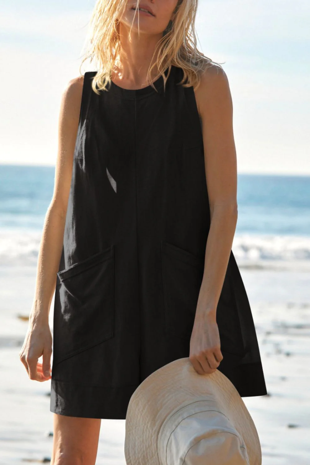 Lovelet Round Neck Sleeveless Romper with Pockets - Image 16