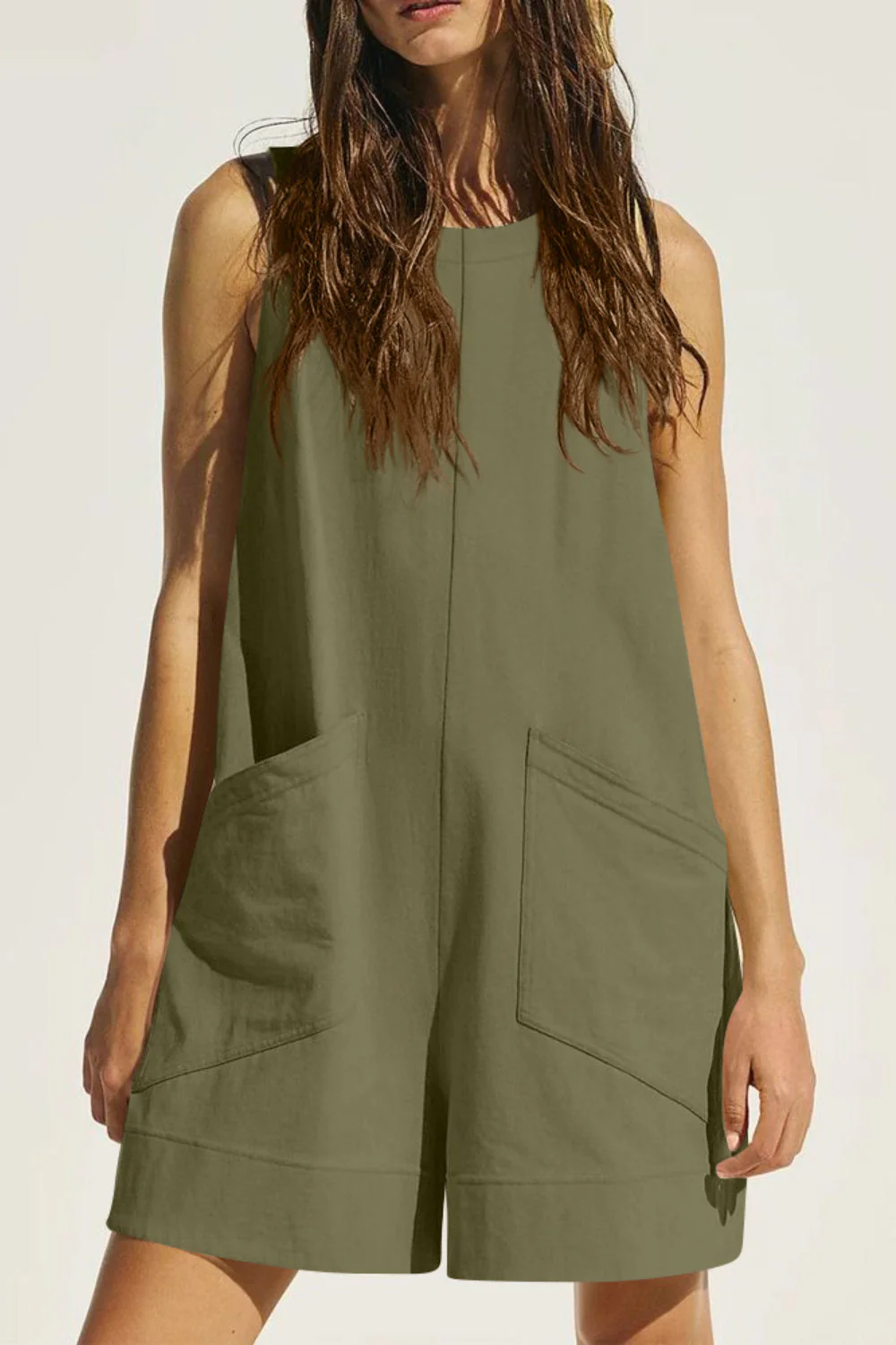 Lovelet Round Neck Sleeveless Romper with Pockets - Image 4