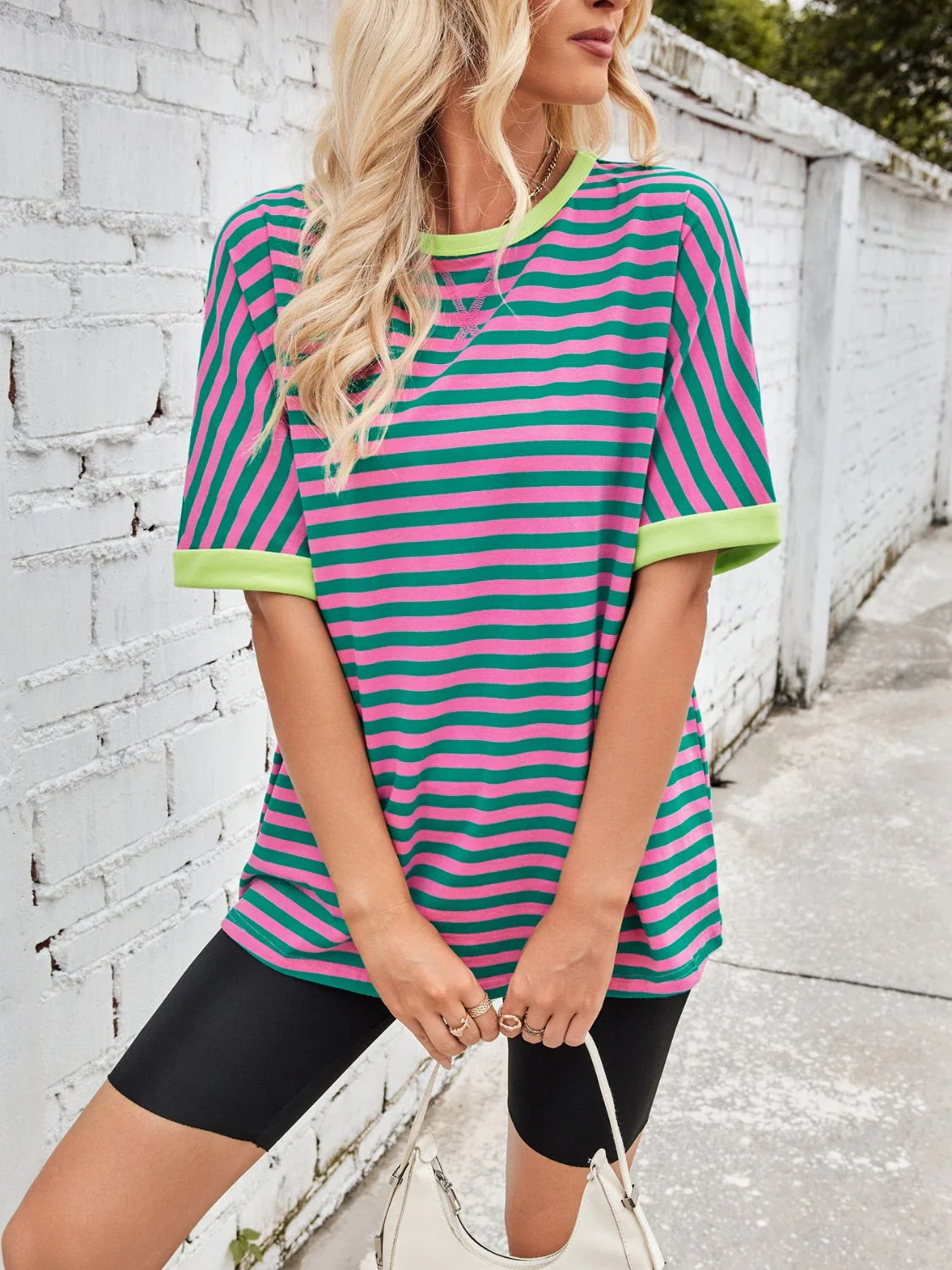 Lovelet Striped Round Neck Half Sleeve T-Shirt - Image 10