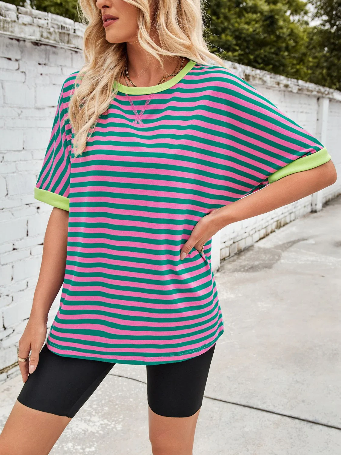 Lovelet Striped Round Neck Half Sleeve T-Shirt - Image 12