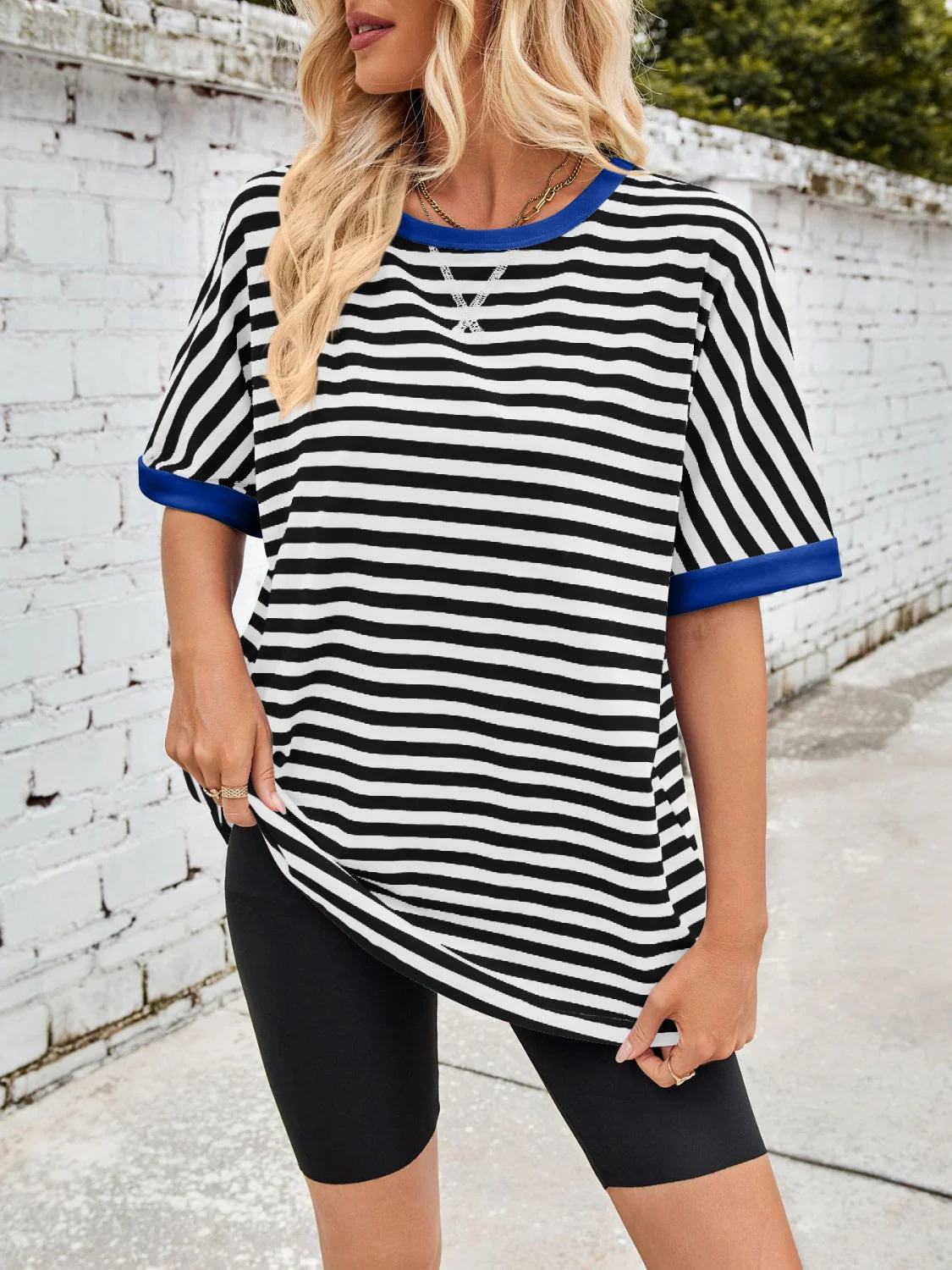 Lovelet Striped Round Neck Half Sleeve T-Shirt - Image 13