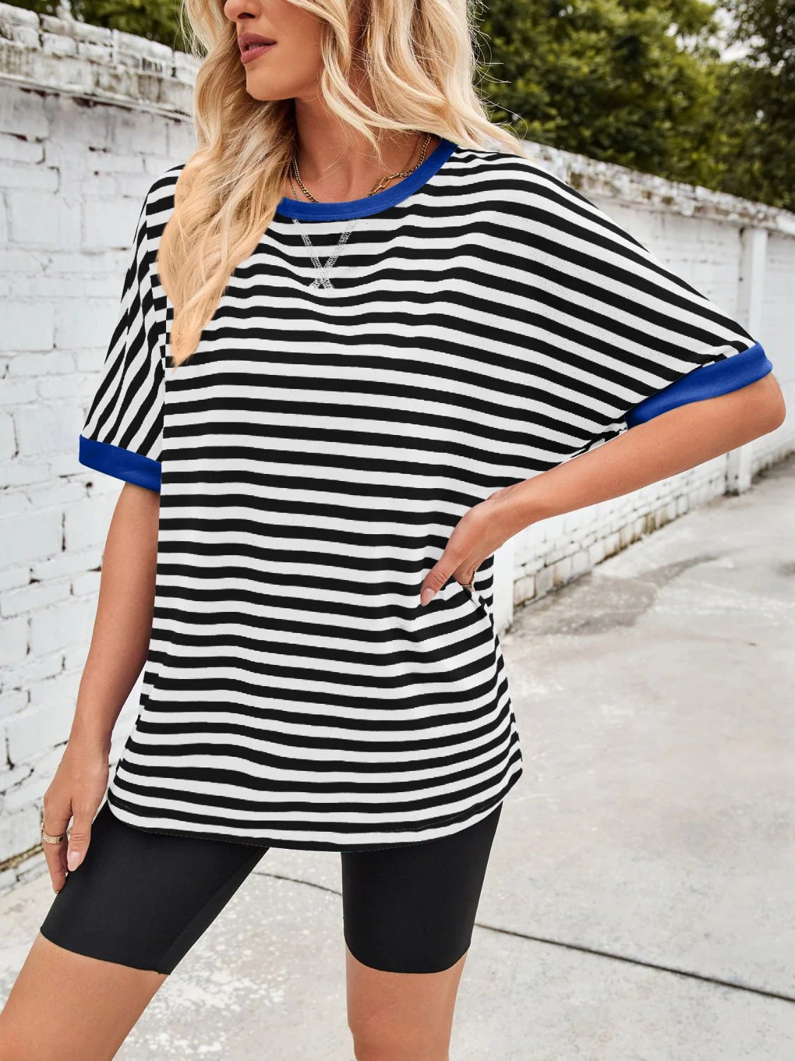 Lovelet Striped Round Neck Half Sleeve T-Shirt - Image 18