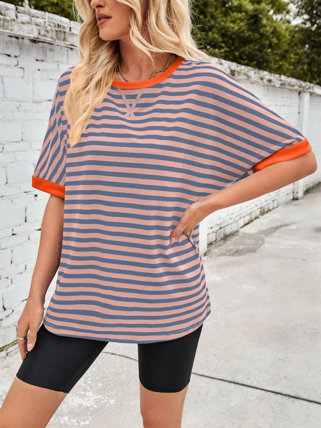 Lovelet Striped Round Neck Half Sleeve T-Shirt - Image 20