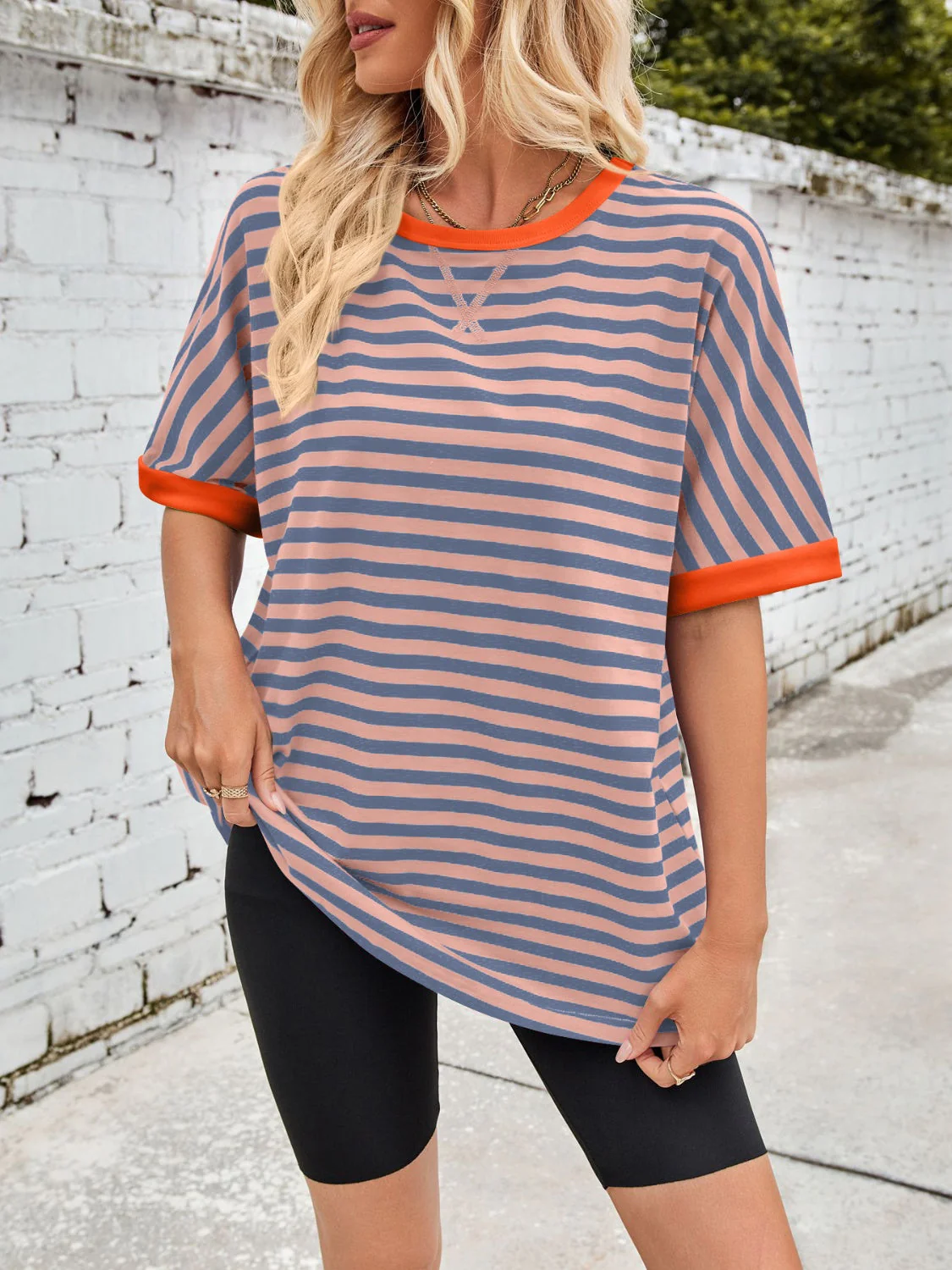 Lovelet Striped Round Neck Half Sleeve T-Shirt - Image 21