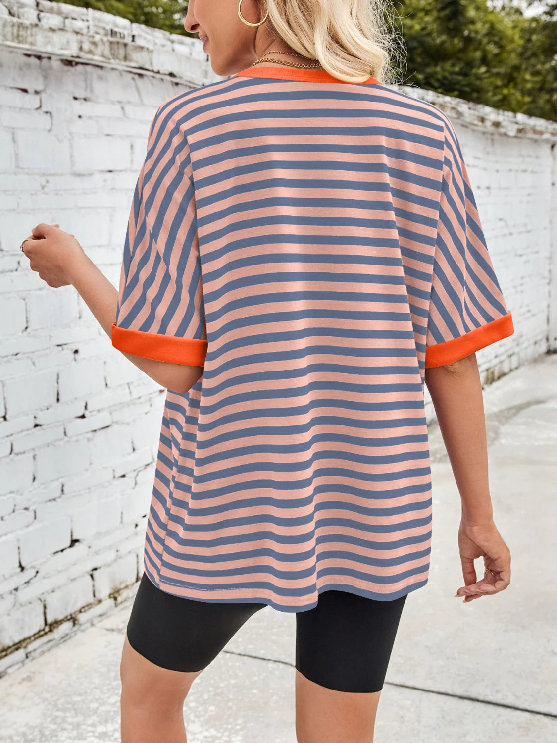 Lovelet Striped Round Neck Half Sleeve T-Shirt - Image 23