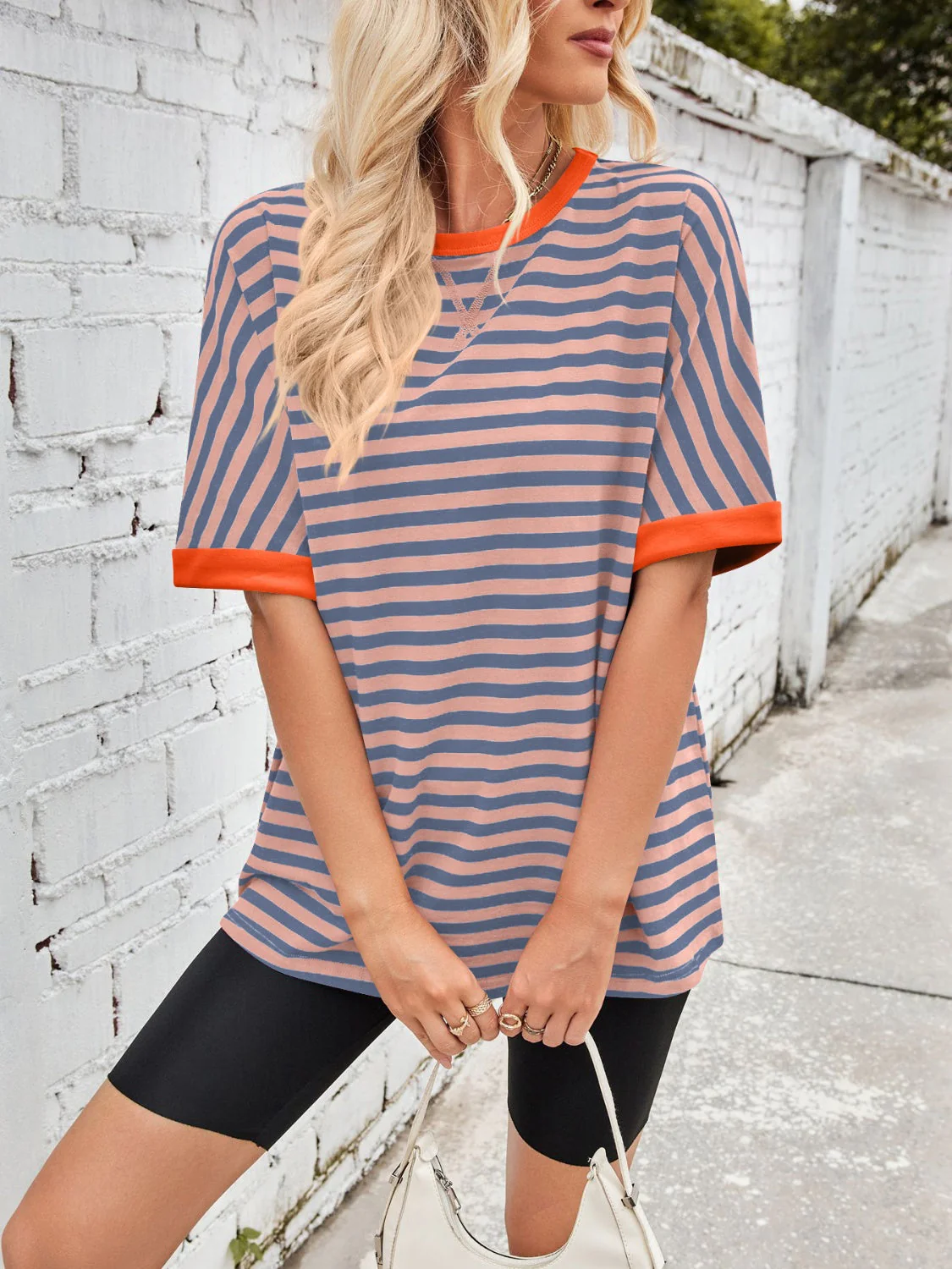 Lovelet Striped Round Neck Half Sleeve T-Shirt - Image 24