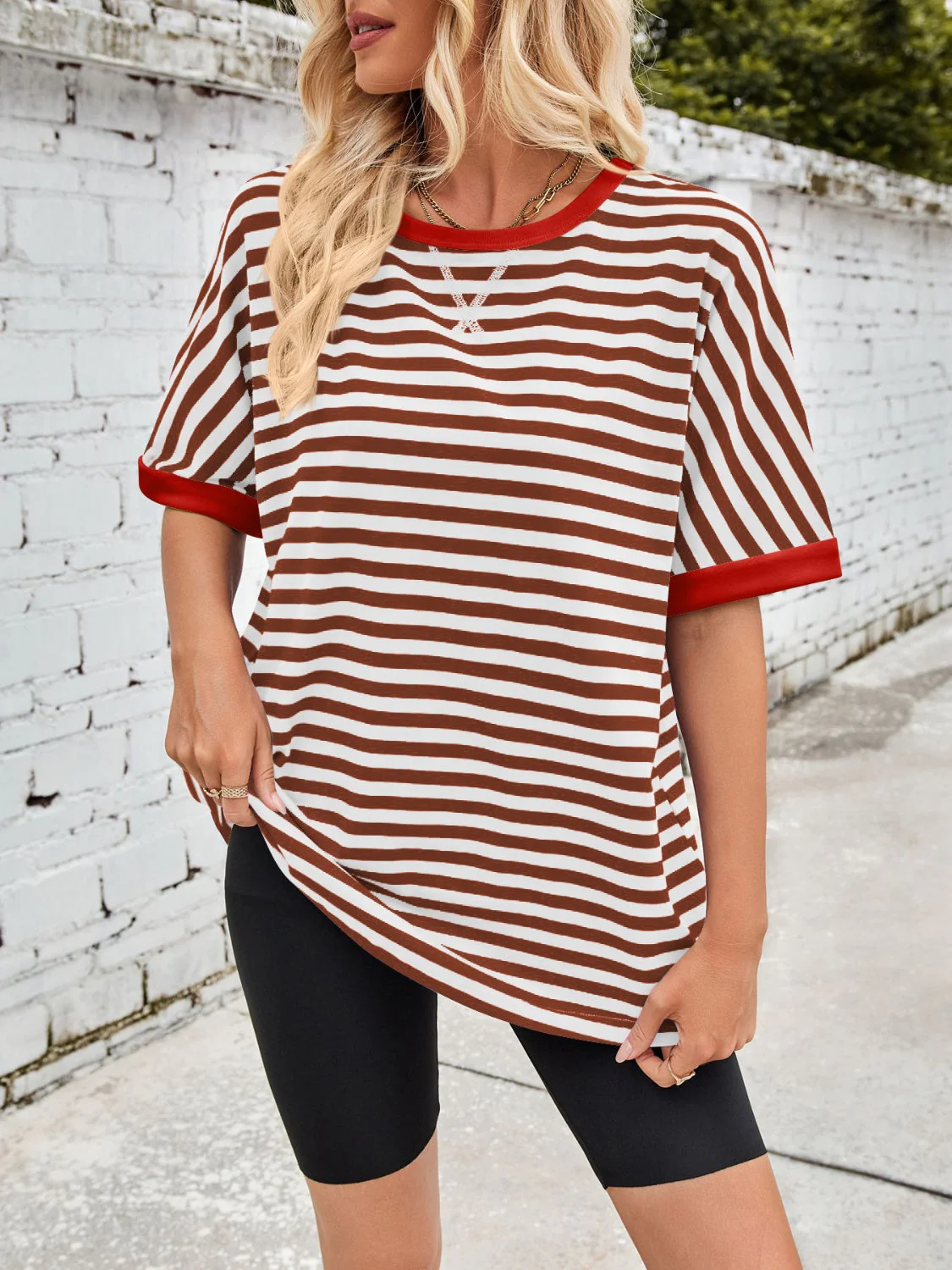 Lovelet Striped Round Neck Half Sleeve T-Shirt - Image 25