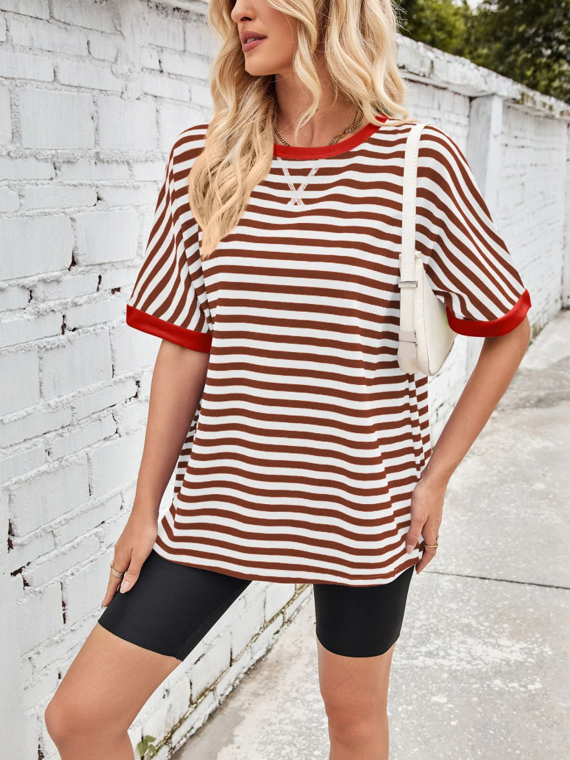 Lovelet Striped Round Neck Half Sleeve T-Shirt - Image 26