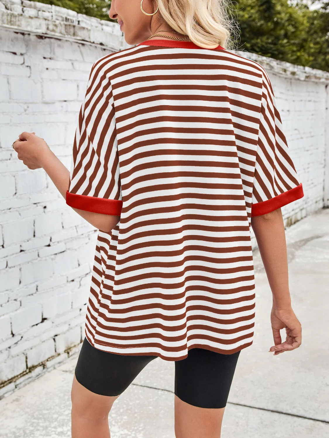 Lovelet Striped Round Neck Half Sleeve T-Shirt - Image 27