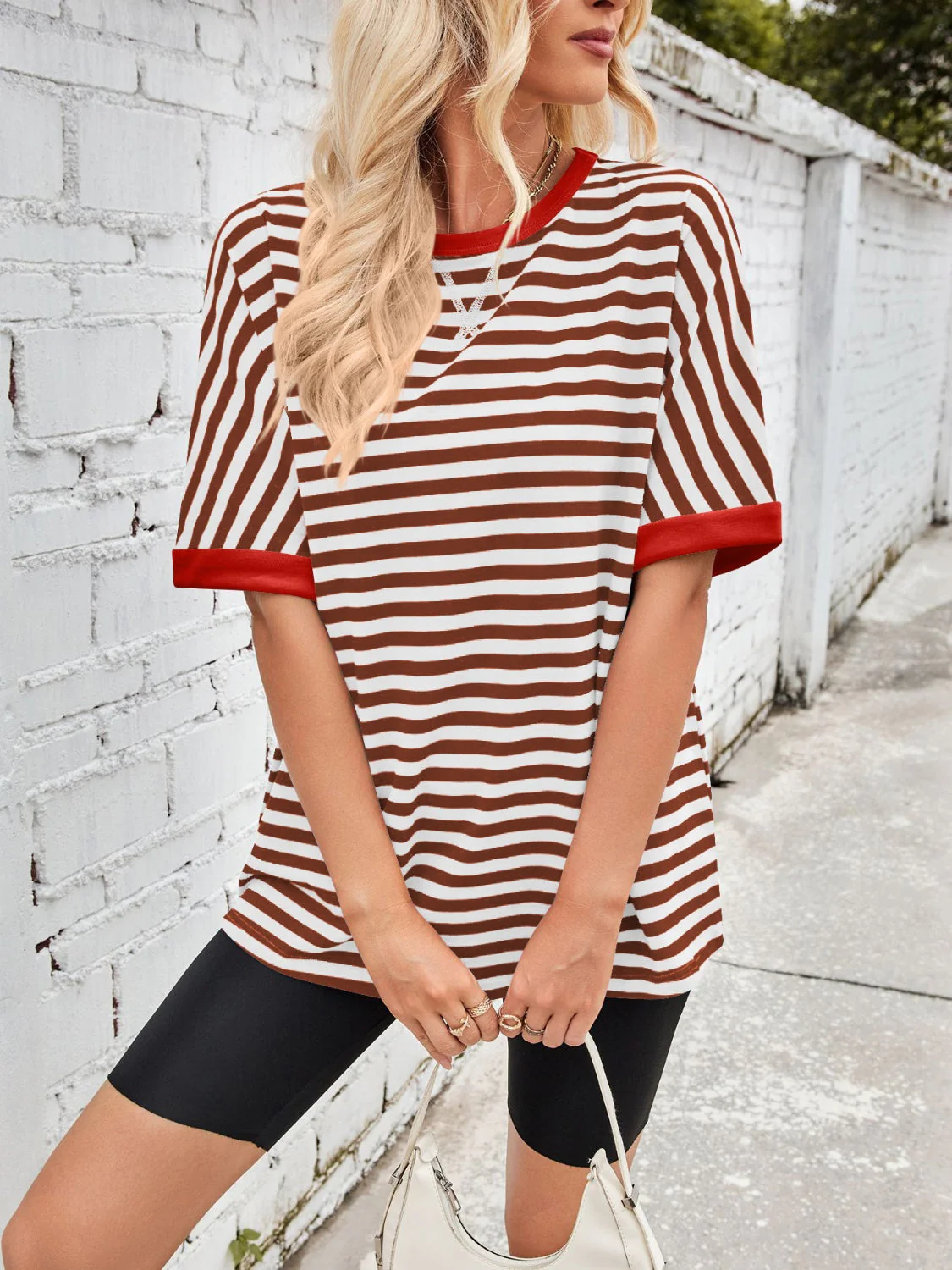 Lovelet Striped Round Neck Half Sleeve T-Shirt - Image 28