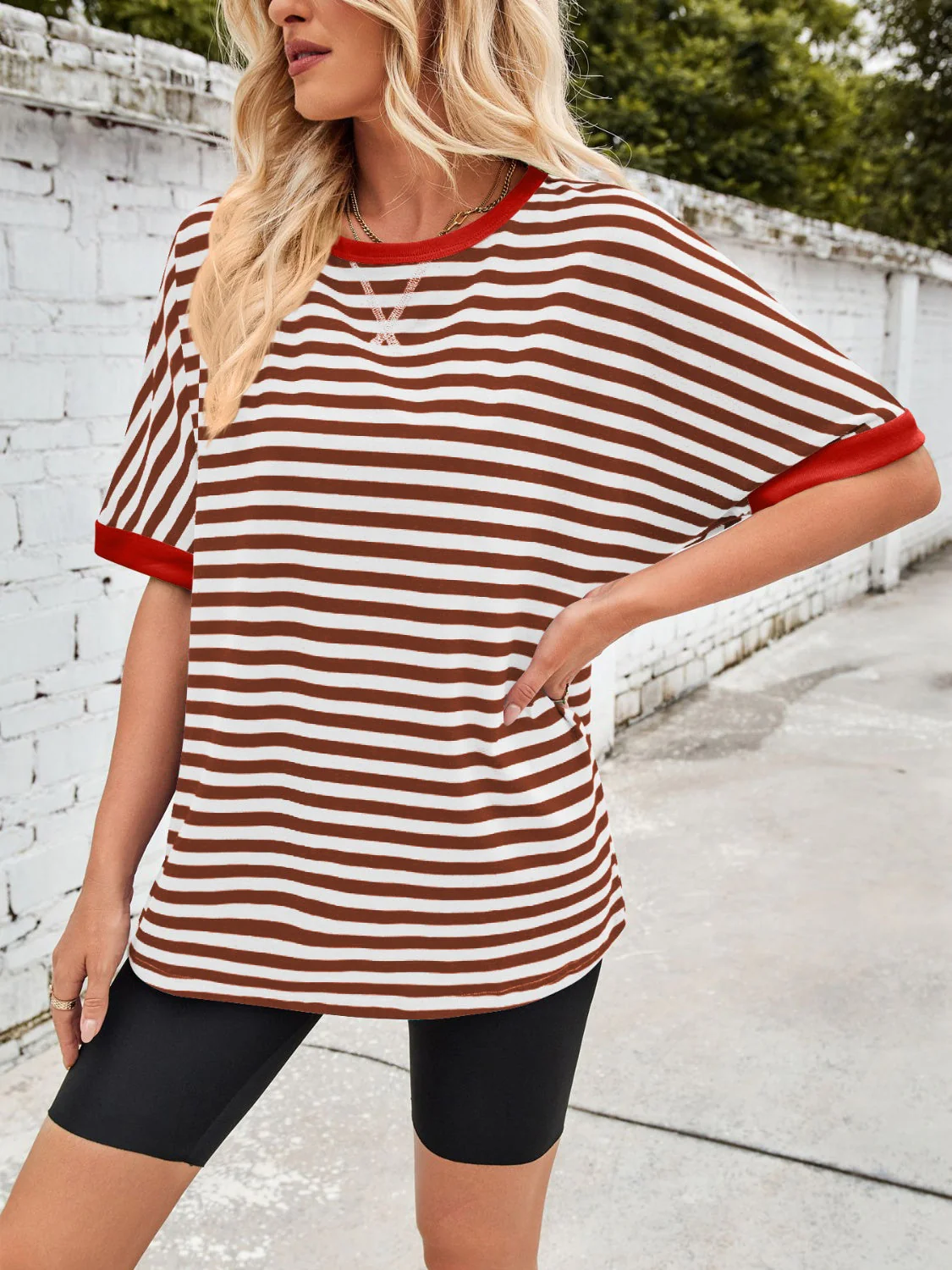 Lovelet Striped Round Neck Half Sleeve T-Shirt - Image 30