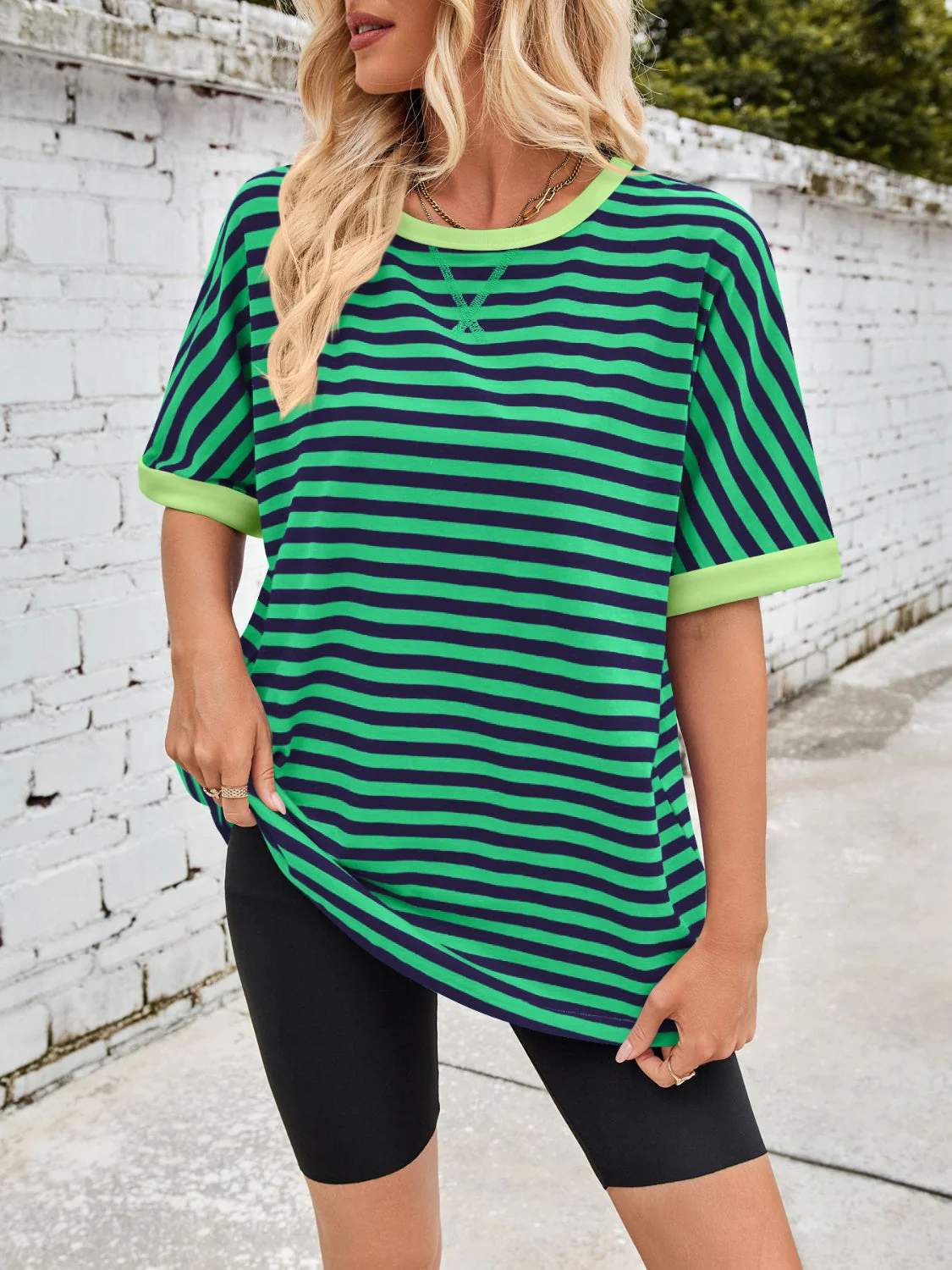 Lovelet Striped Round Neck Half Sleeve T-Shirt - Image 31