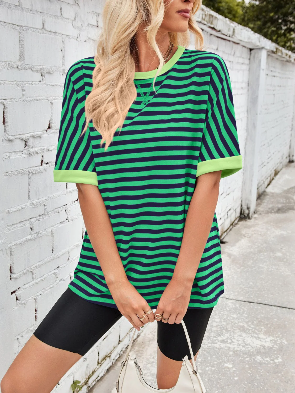 Lovelet Striped Round Neck Half Sleeve T-Shirt - Image 34