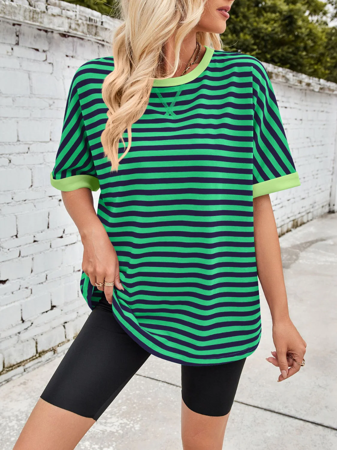 Lovelet Striped Round Neck Half Sleeve T-Shirt - Image 35