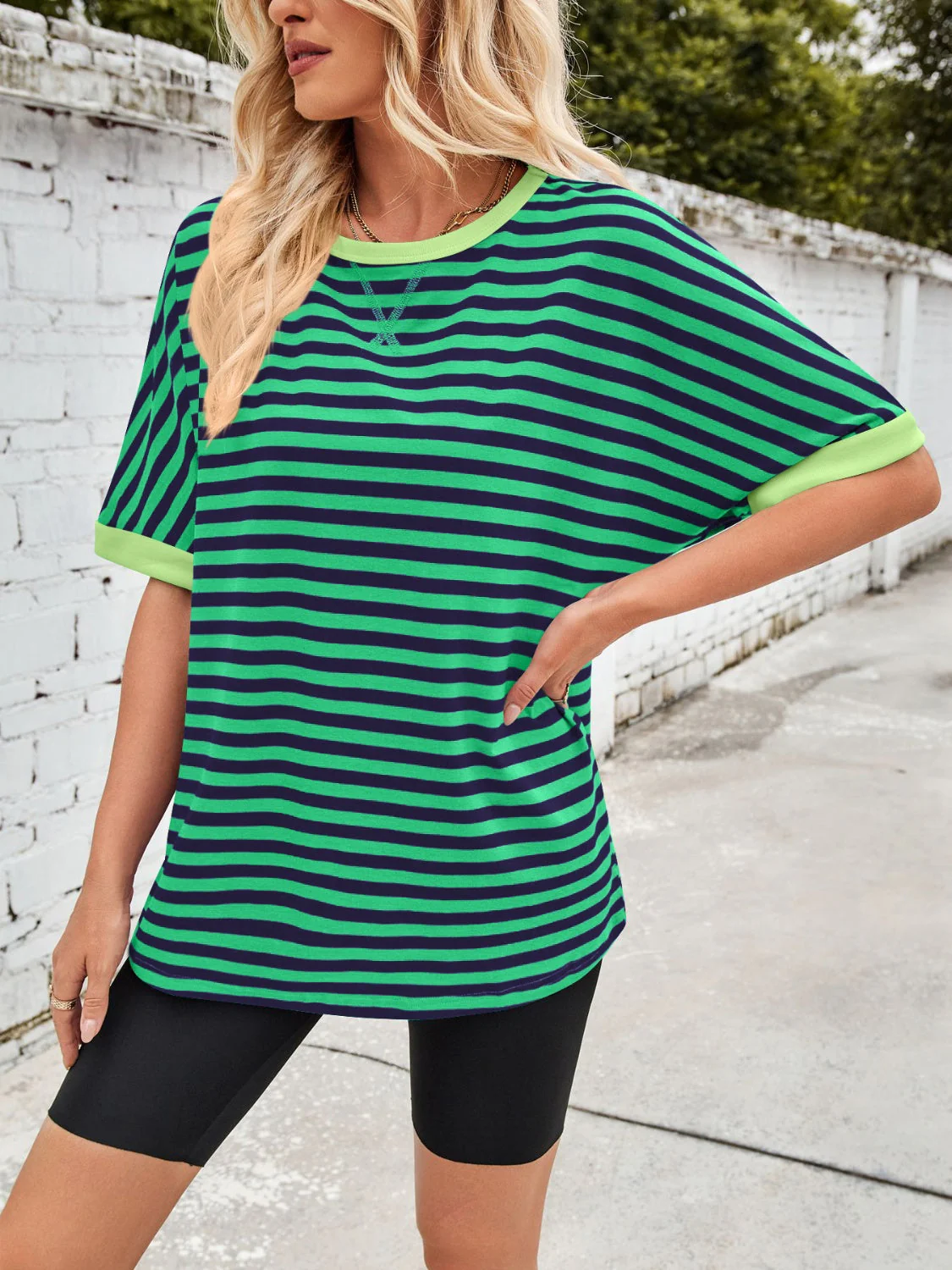 Lovelet Striped Round Neck Half Sleeve T-Shirt - Image 36