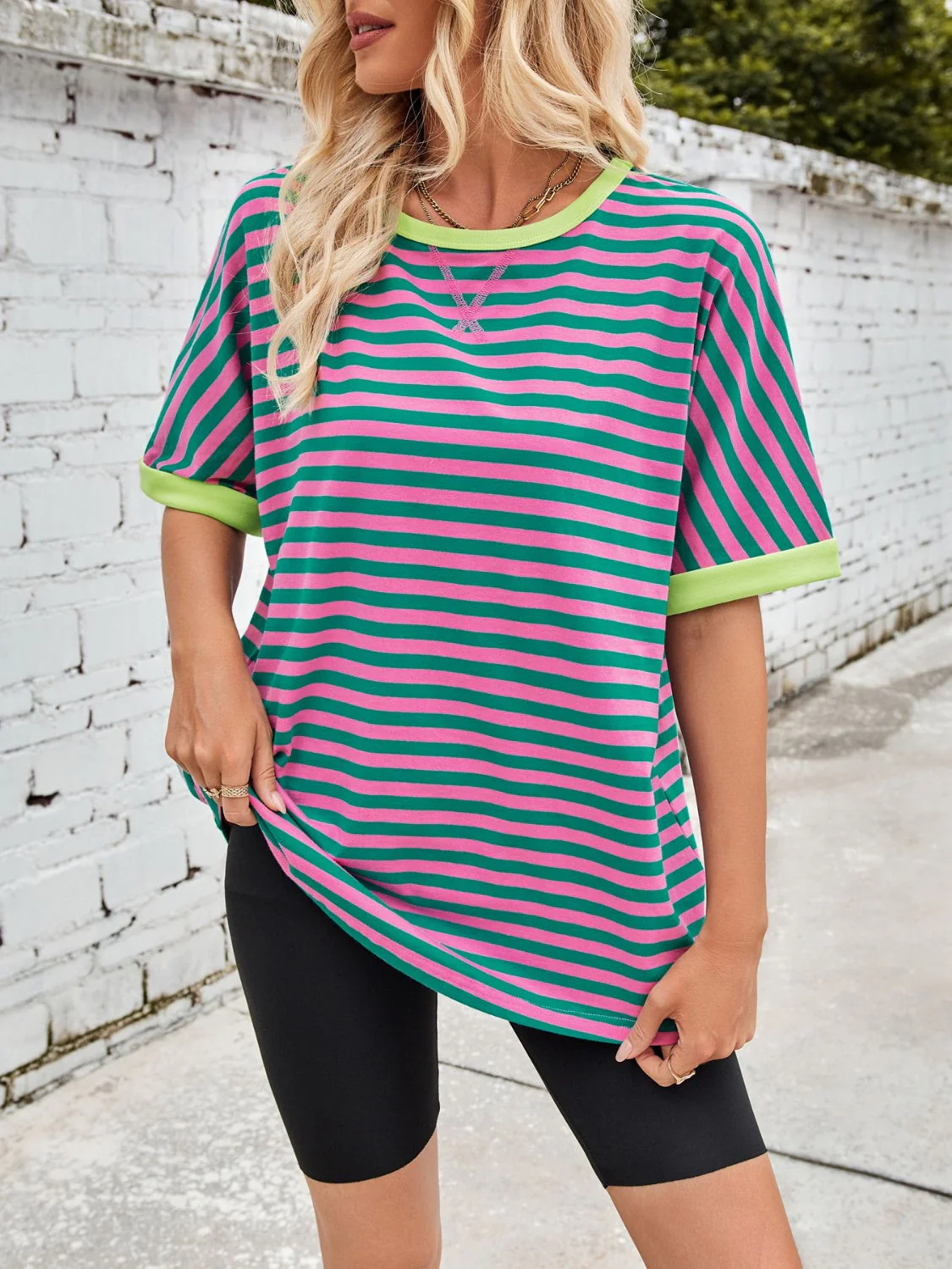 Lovelet Striped Round Neck Half Sleeve T-Shirt - Image 7
