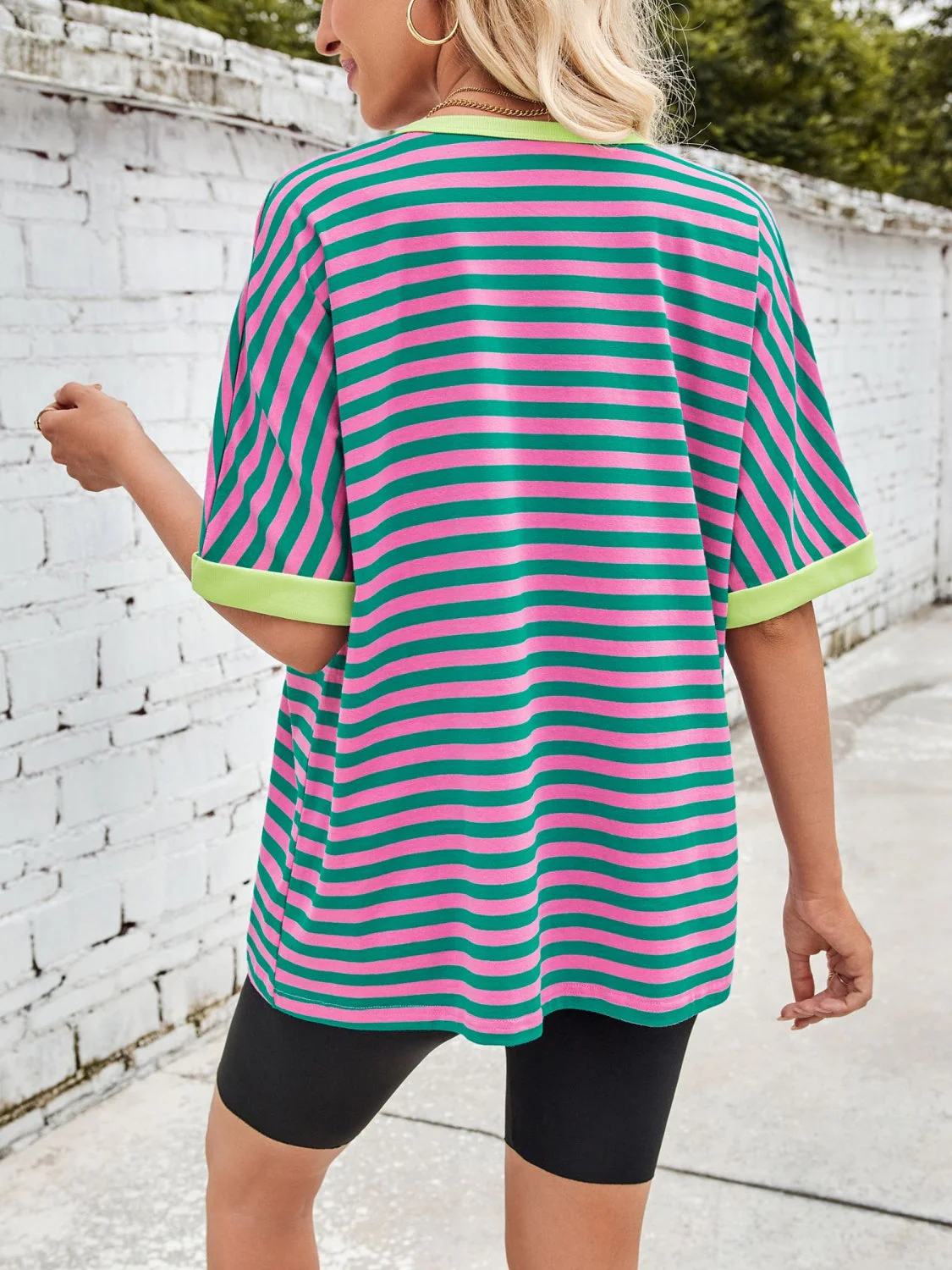 Lovelet Striped Round Neck Half Sleeve T-Shirt - Image 9
