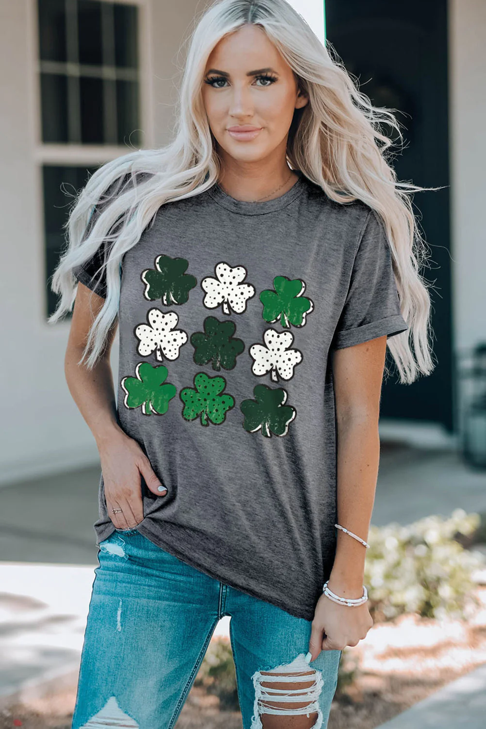 Lucky Clover Round Neck Short Sleeve T-Shirt - Image 2