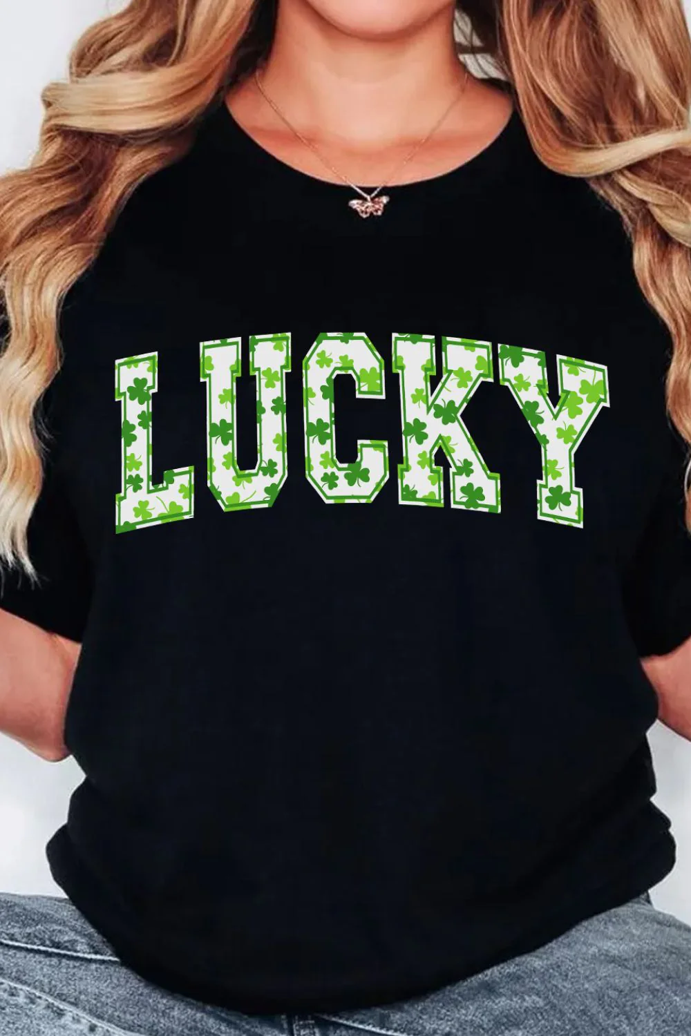LUCKY Letter Clover Short Sleeve T-Shirt - Image 3