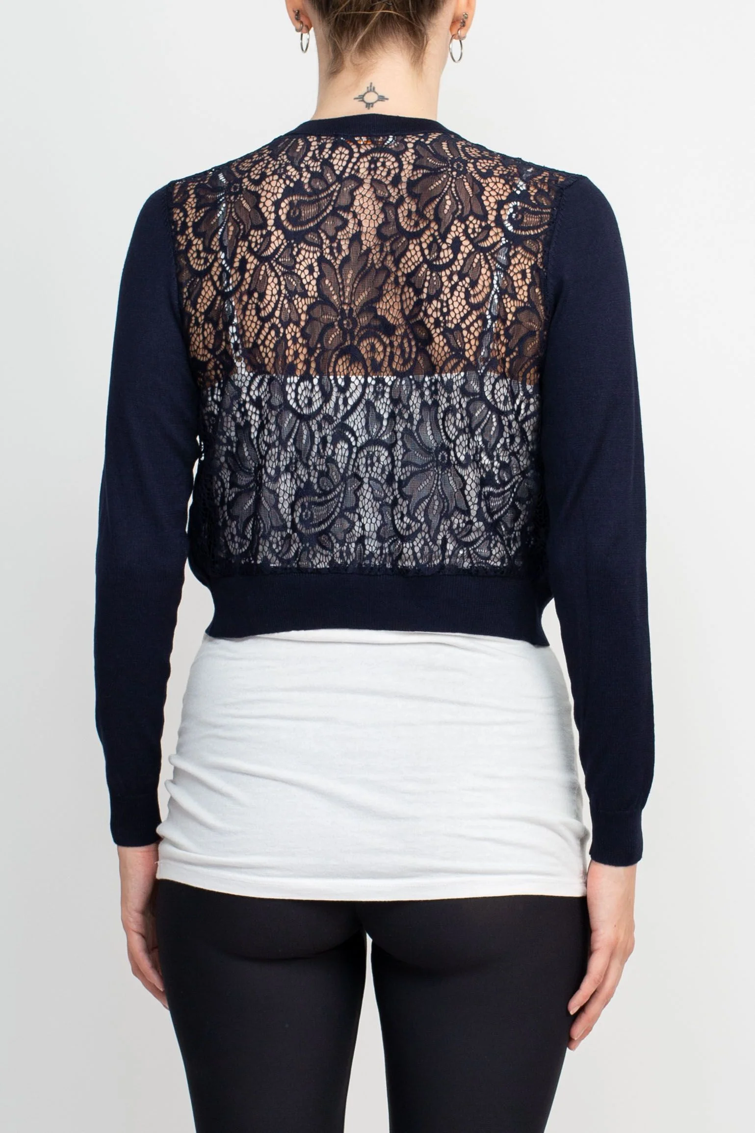 Luxxe Lane Crew Neck Open Front Hook Eye Closure Long Sleeve Lace Back Knit Bolero by Curated Brands - Image 3