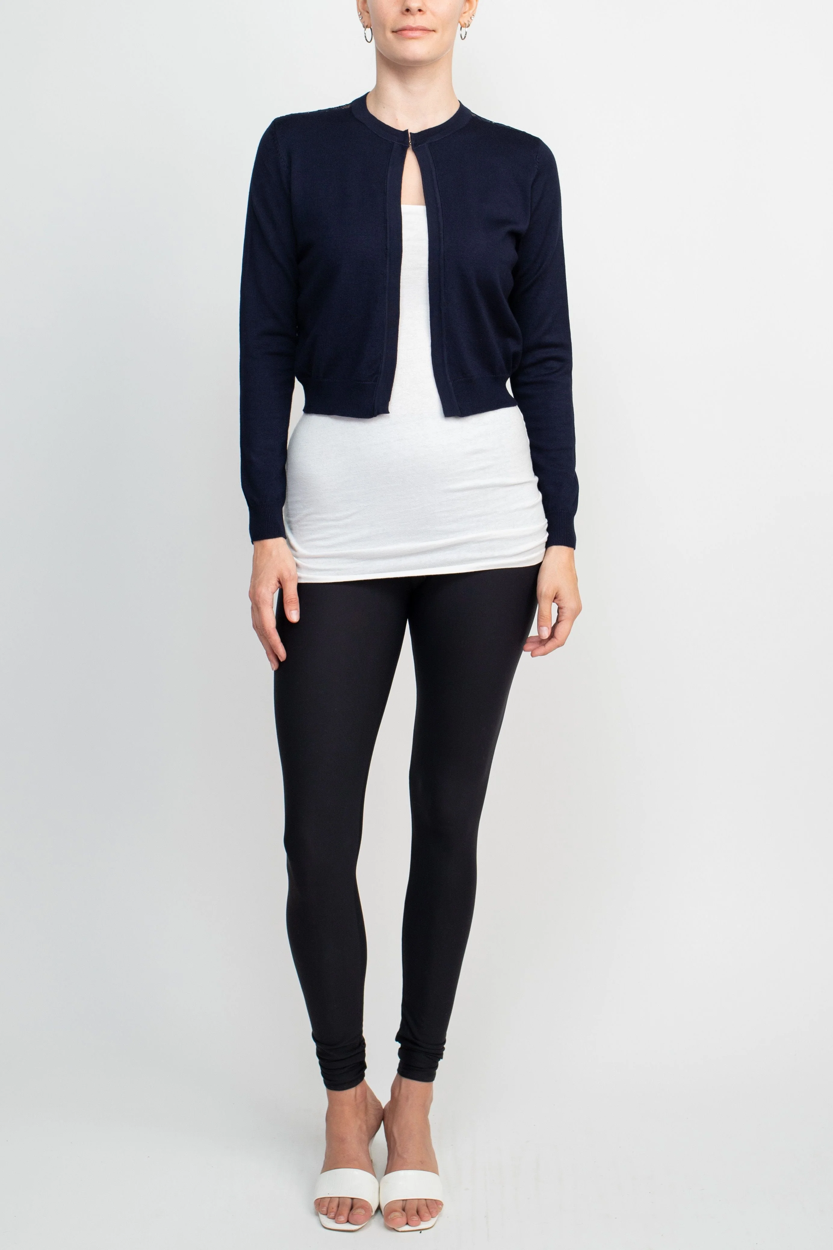 Luxxe Lane Crew Neck Open Front Hook Eye Closure Long Sleeve Lace Back Knit Bolero by Curated Brands - Image 5