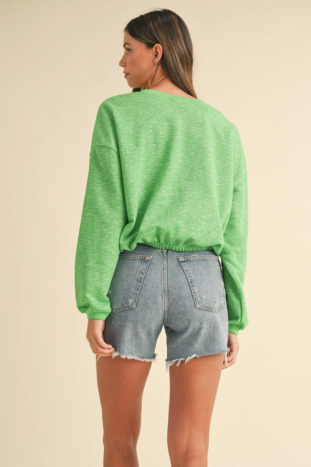 Mable Round Neck Letter Embroidery Crop Sweatshirt - Image 2