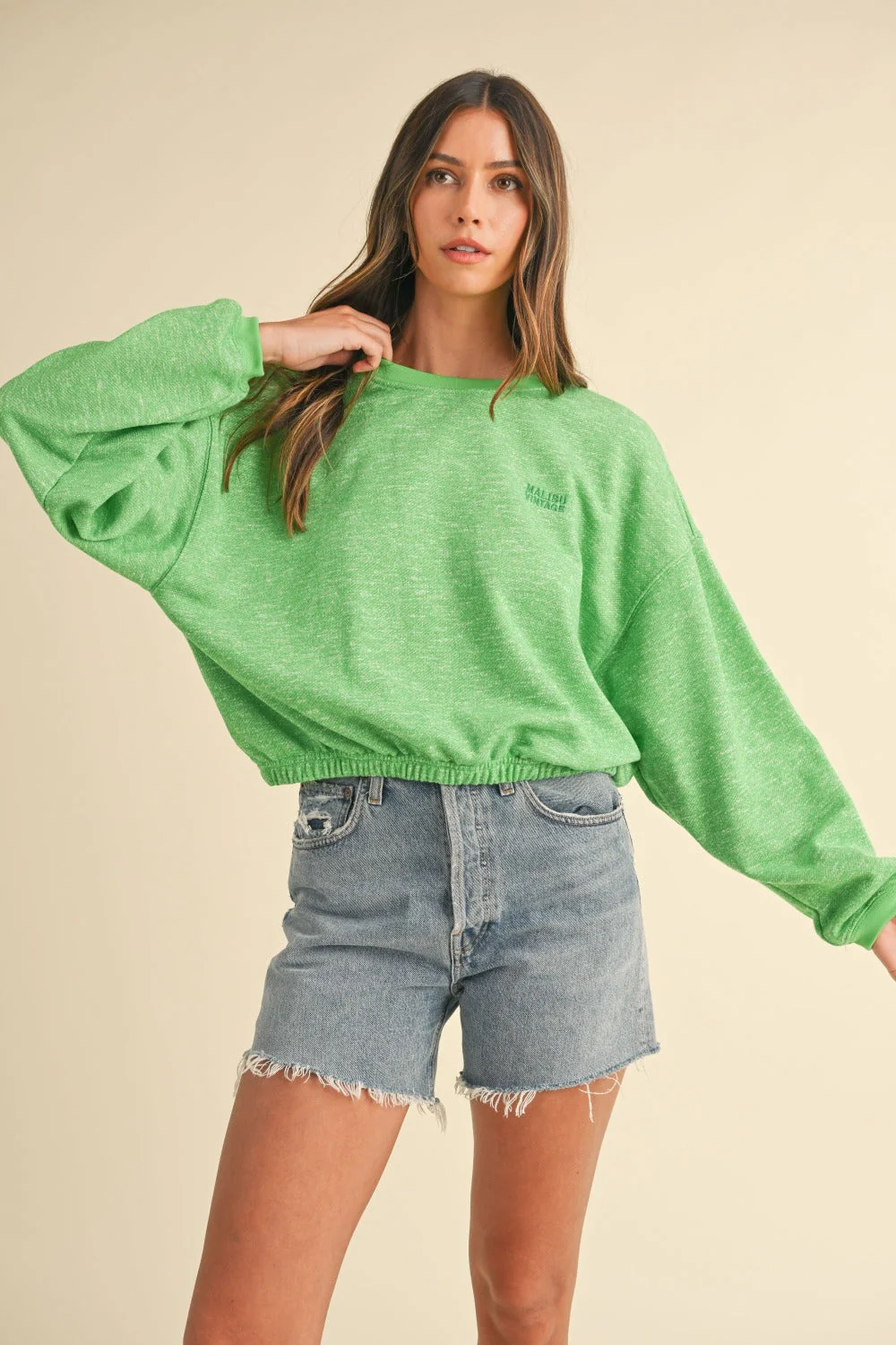 Mable Round Neck Letter Embroidery Crop Sweatshirt - Image 4