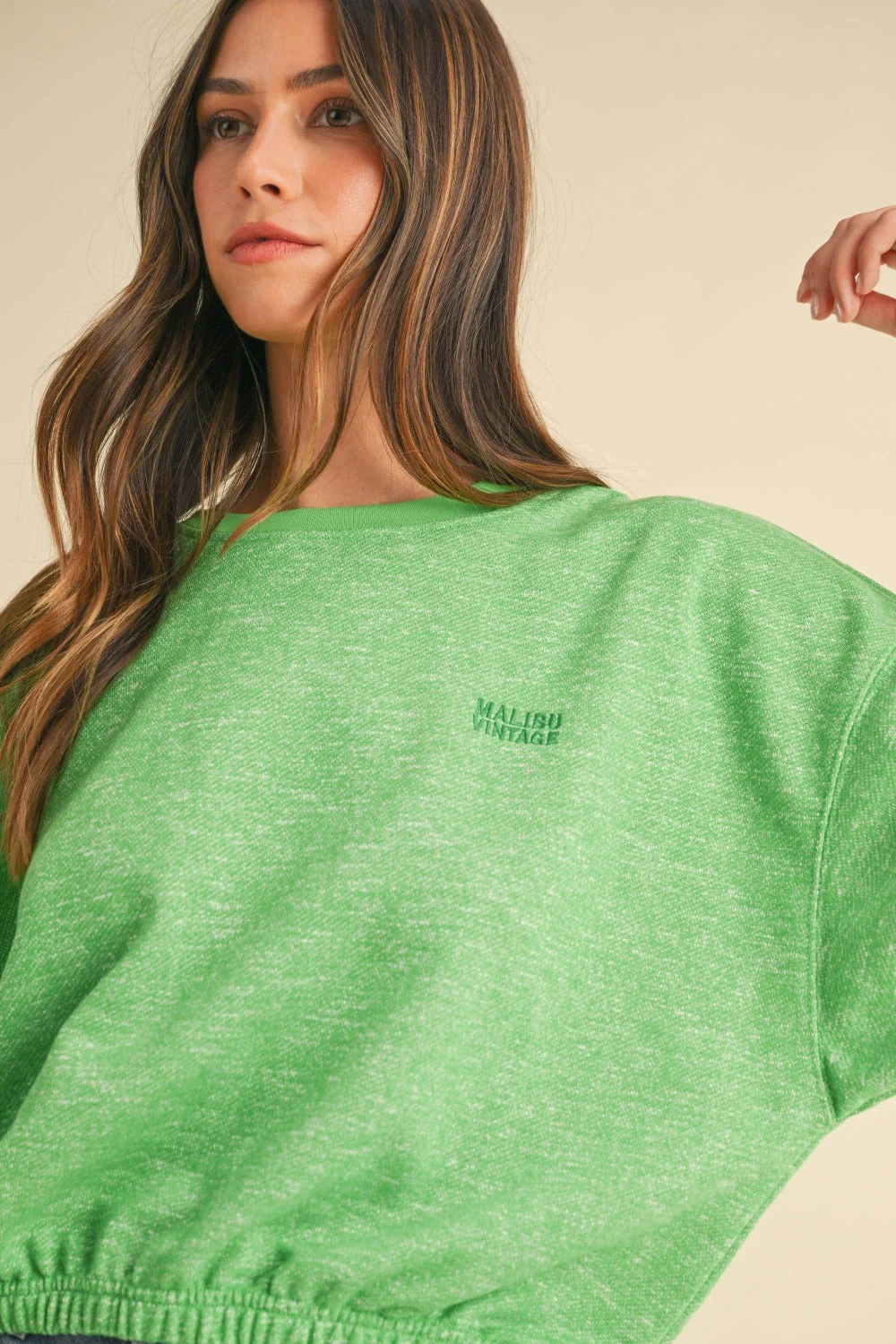 Mable Round Neck Letter Embroidery Crop Sweatshirt - Image 5