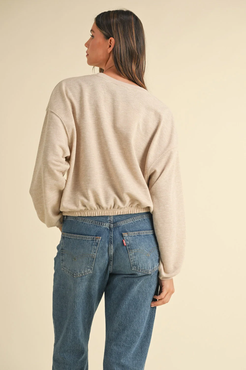 Mable Round Neck Letter Embroidery Crop Sweatshirt - Image 2