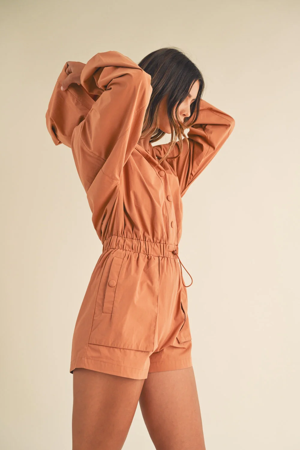 Mable Snap Down Long Sleeve Hooded Romper - Image 3