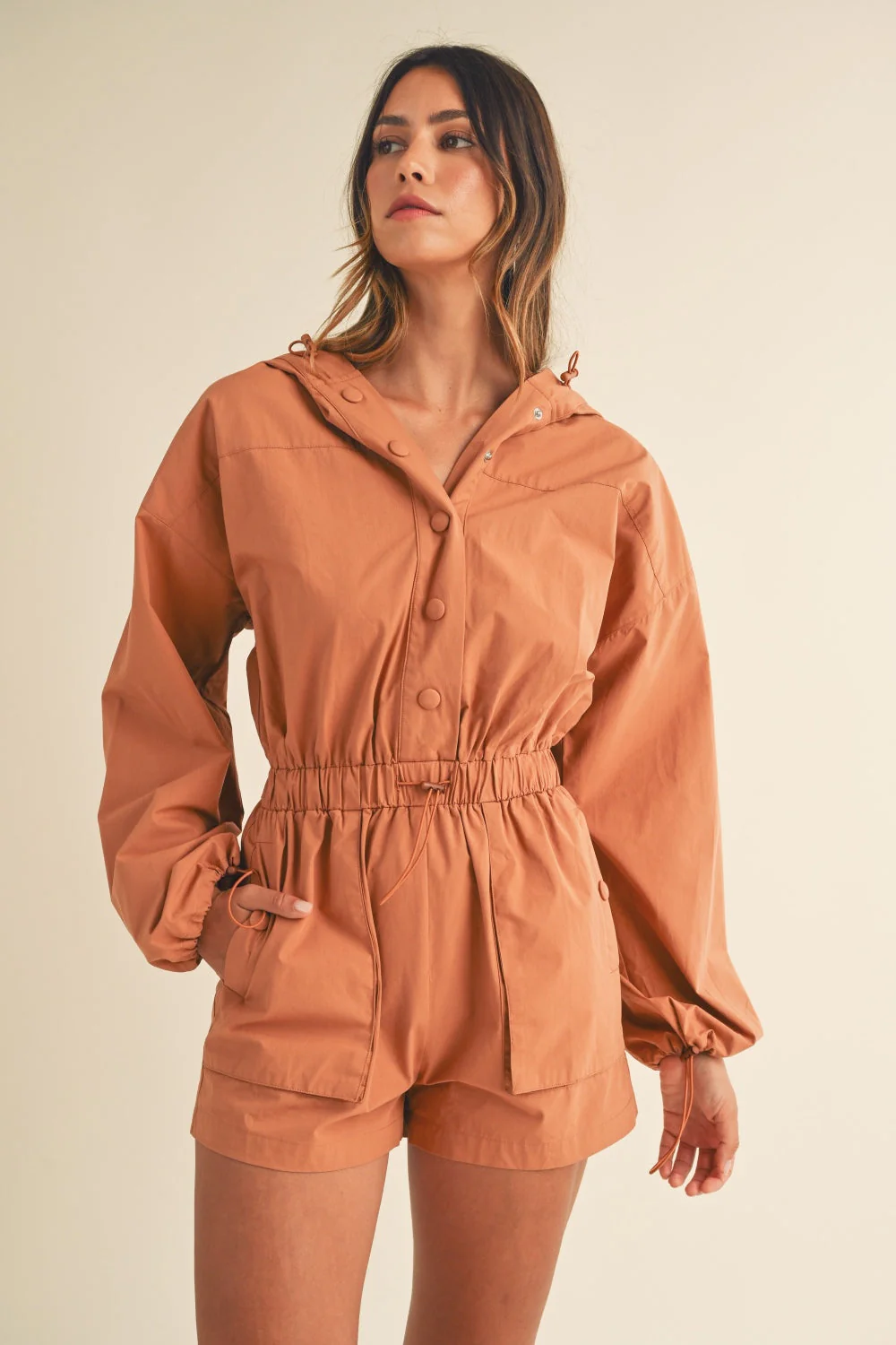 Mable Snap Down Long Sleeve Hooded Romper - Image 4