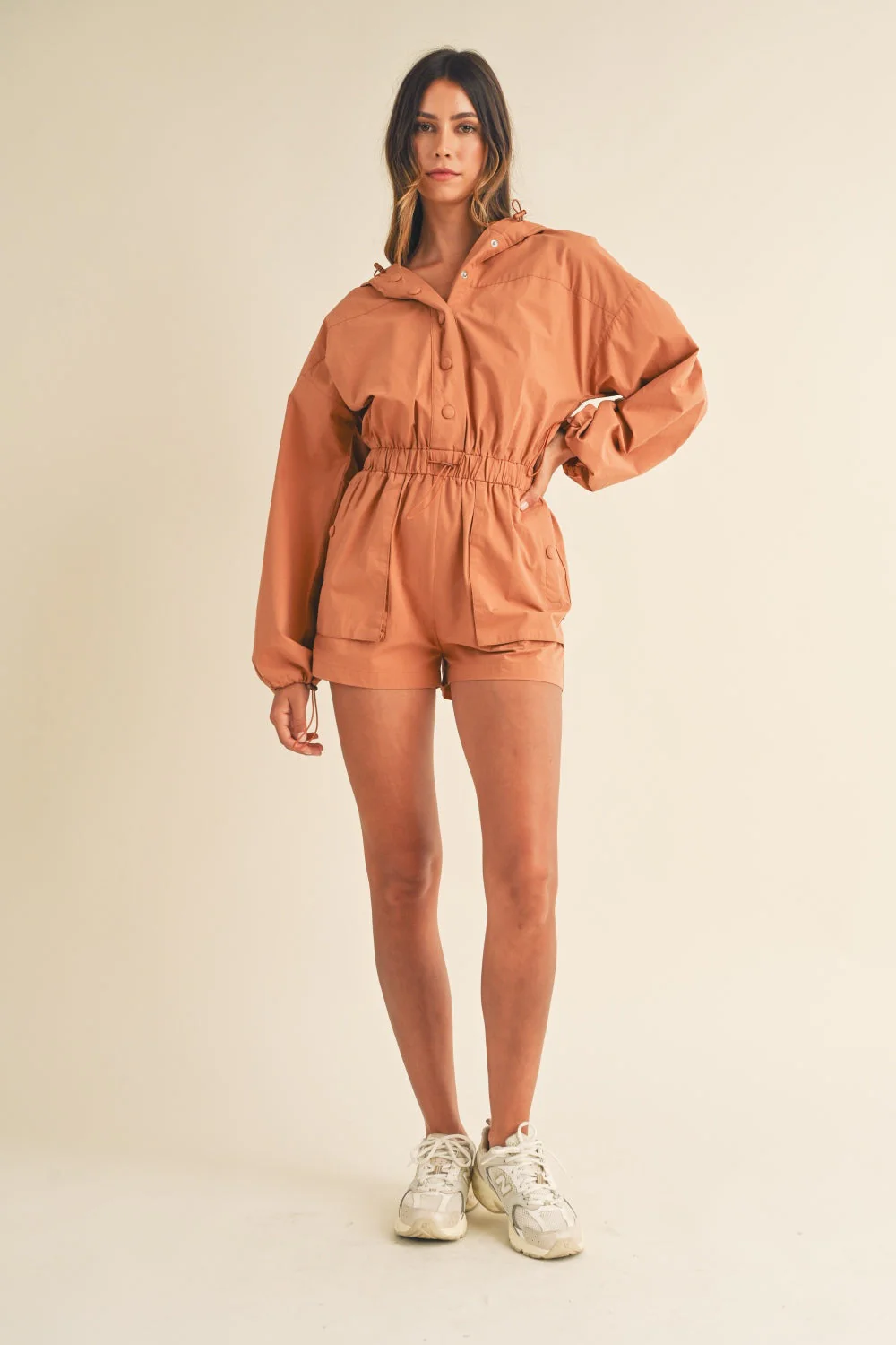 Mable Snap Down Long Sleeve Hooded Romper - Image 5