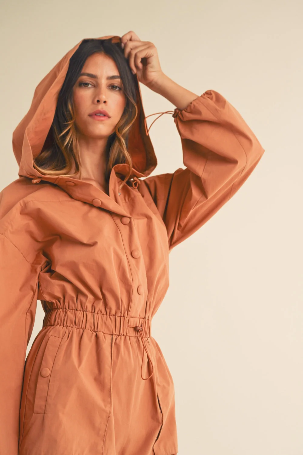 Mable Snap Down Long Sleeve Hooded Romper - Image 6