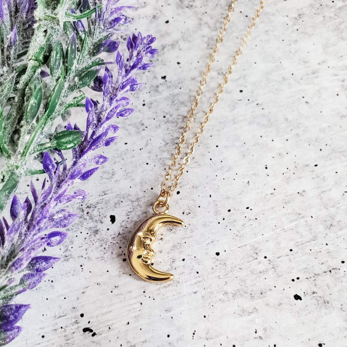 Man in the Moon Gold Necklace - Ready to Ship by Salt and Sparkle - Image 2